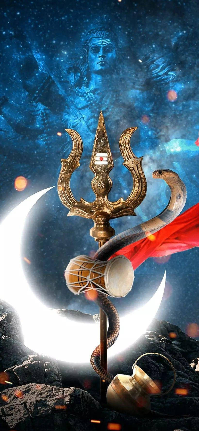 Shiva iPhone Ay ile Trishula Duvar Kağıdı