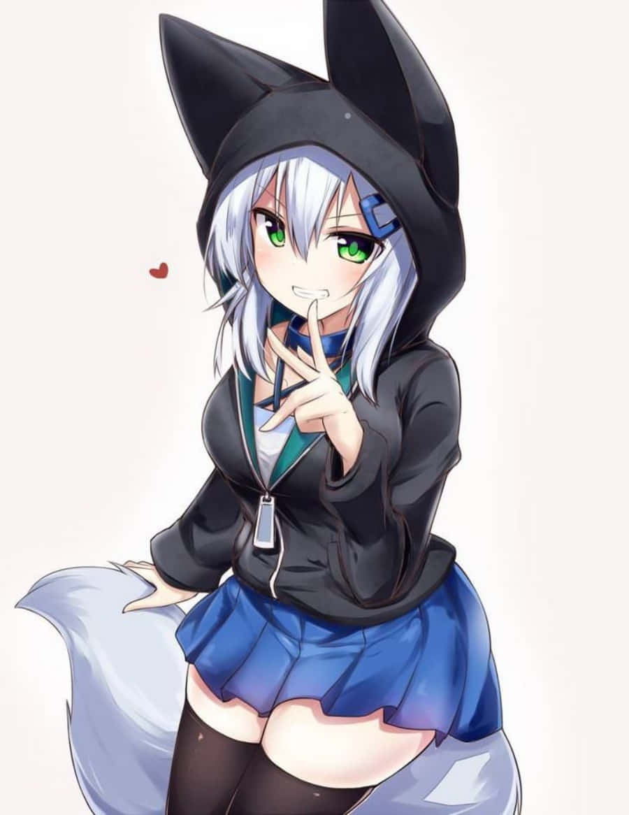 Sıcaklık için rahat bir kapüşonlu süveter giyen anime kızı Duvar Kağıdı