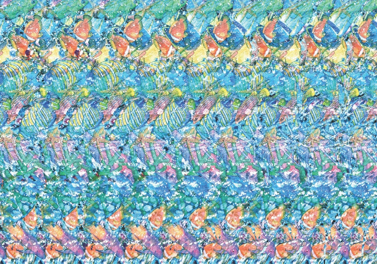 Sihirli Göz 3D Renkli Balık Stereogram Resmi Duvar Kağıdı