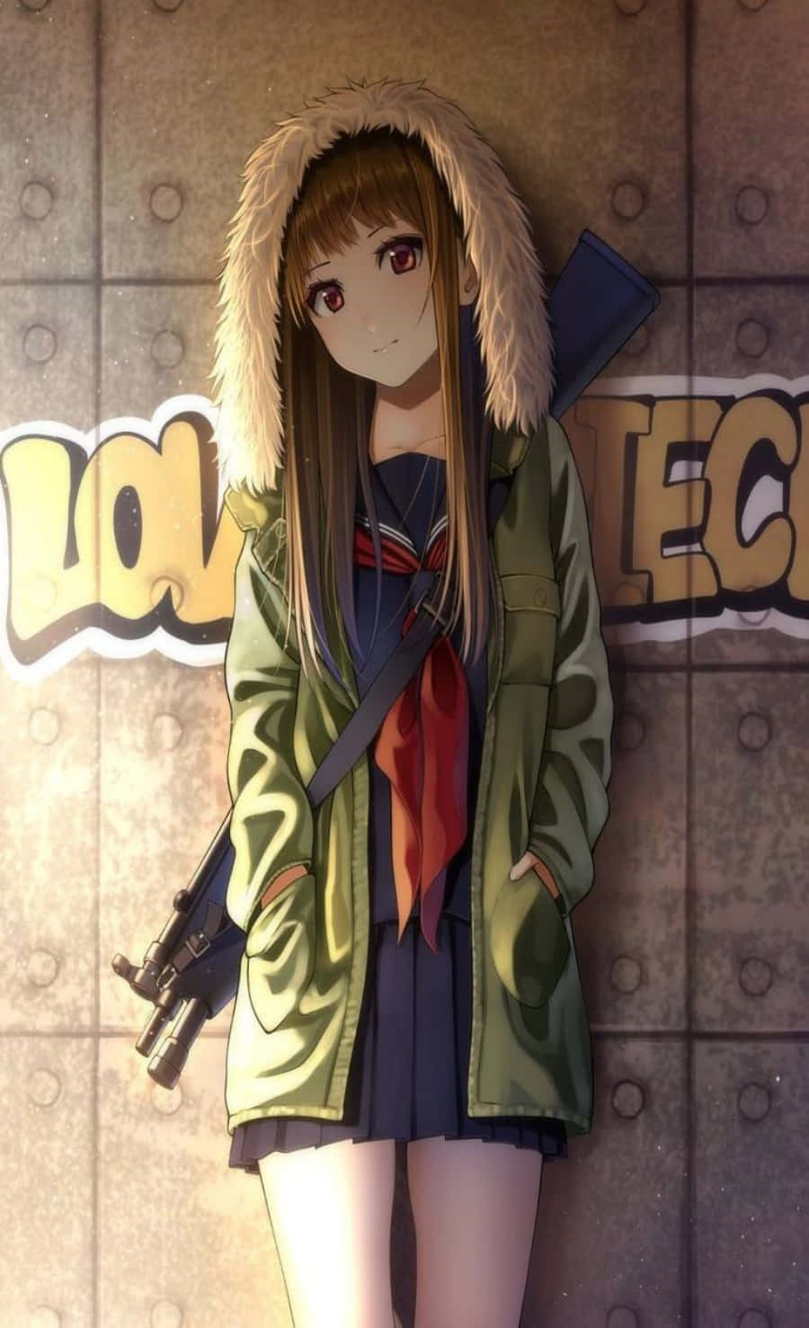 Şık Bir Kapüşonlu Süveter Giyen Anime Kızı Duvar Kağıdı