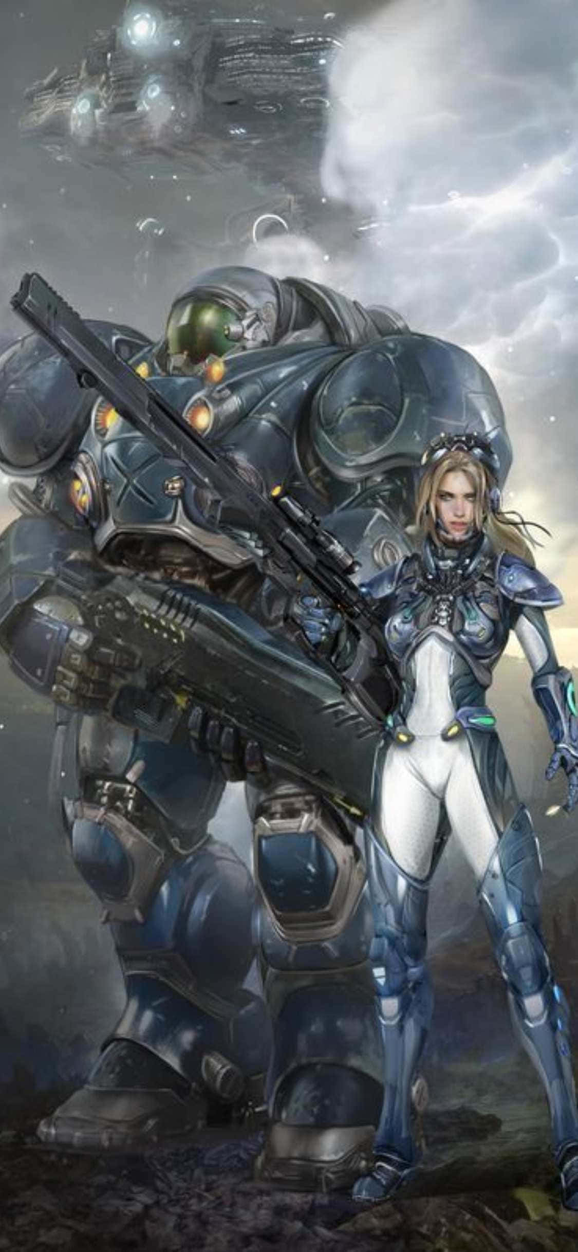 silahı olan bir kadın ve bir robot Duvar Kağıdı