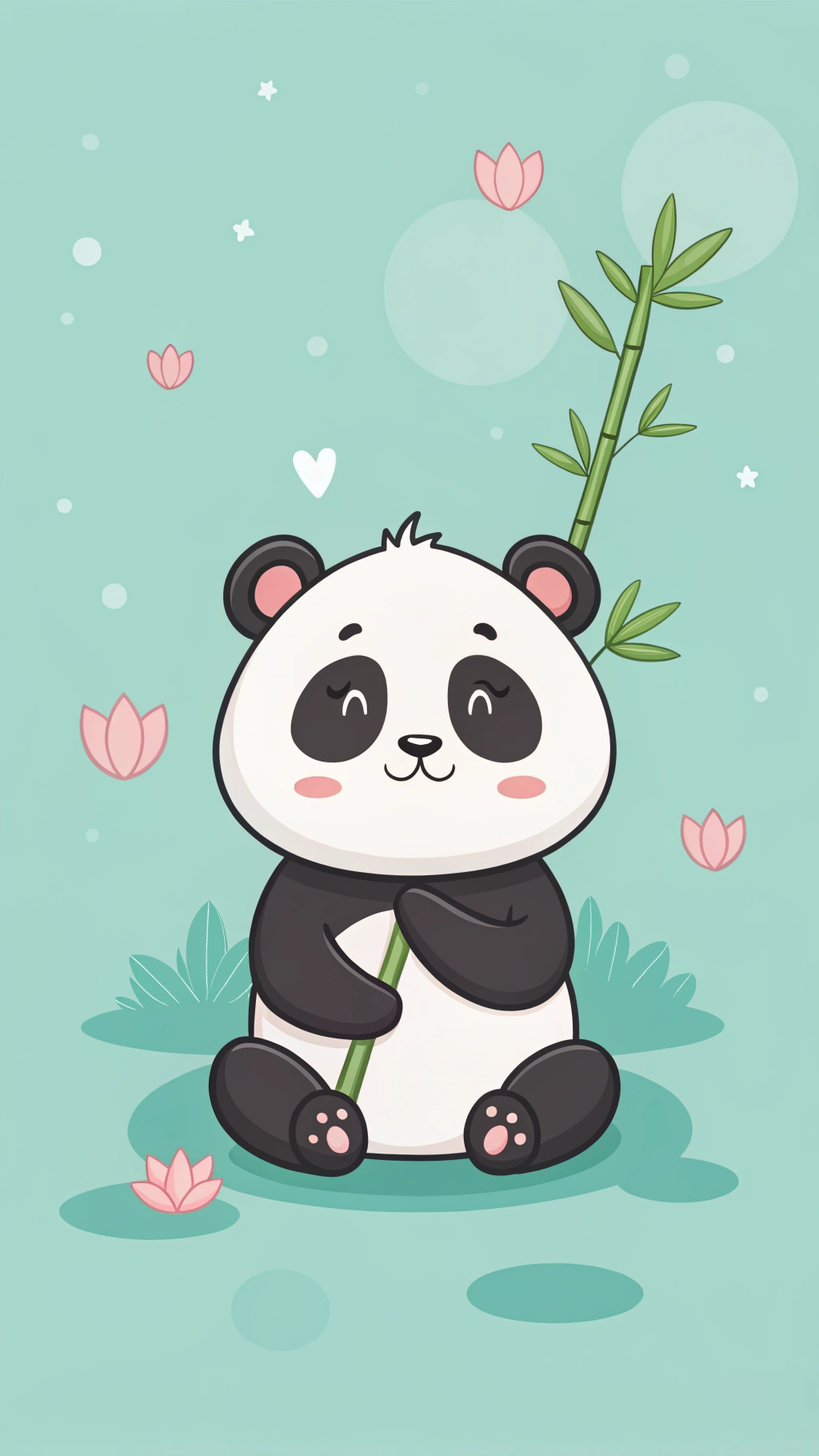 Şirin Bambu Yiyen Panda Sevimli Karikatür Sanatı Duvar Kağıdı