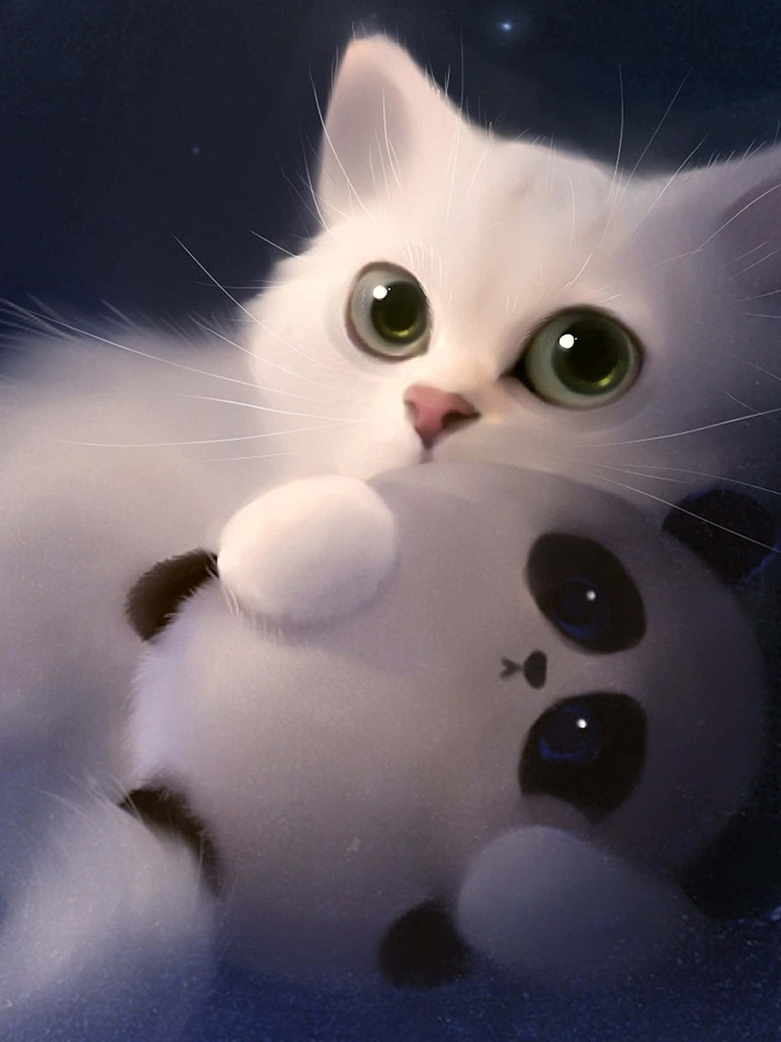 Şirin Beyaz 3D Kedi Duvar Kağıdı