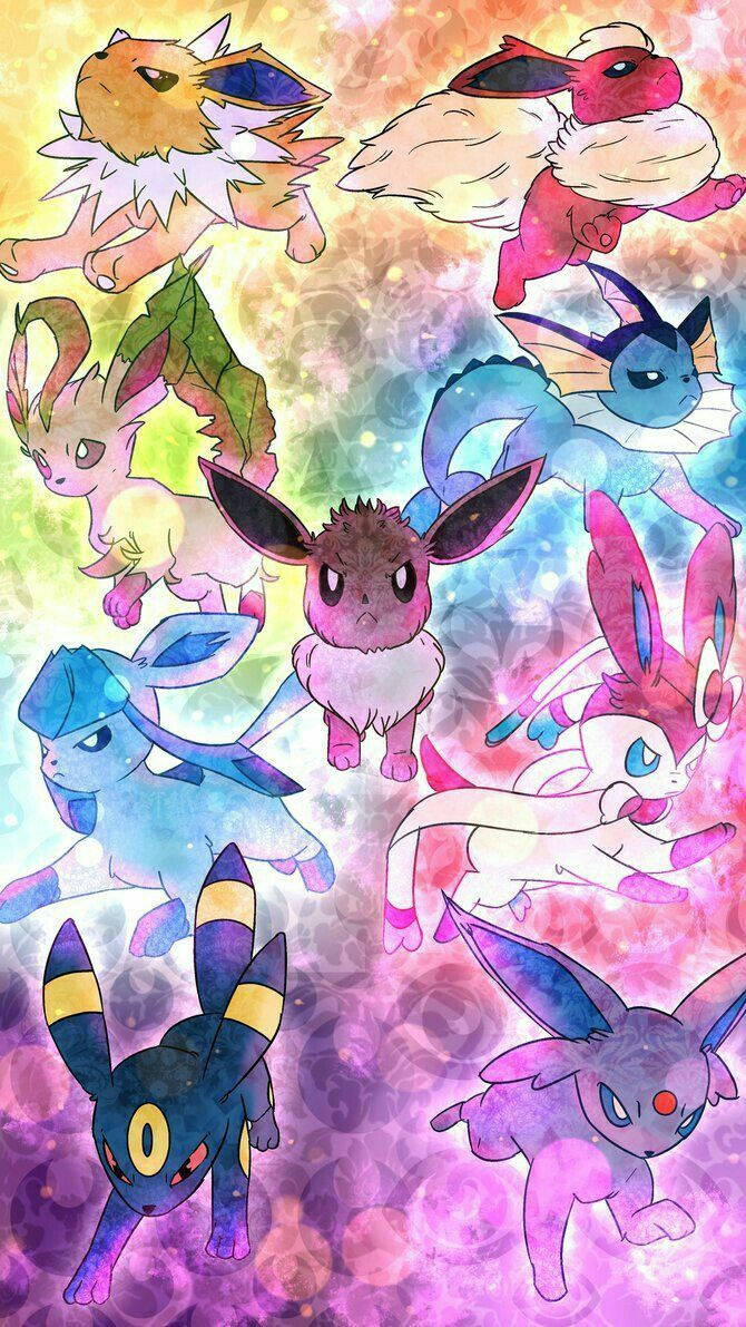 Şirin Eeveelutions Renkli Dijital Sanat Eseri Duvar Kağıdı