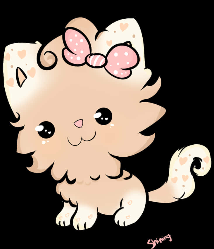 Şirin Kawaii Fiyonklu Kedi Duvar Kağıdı