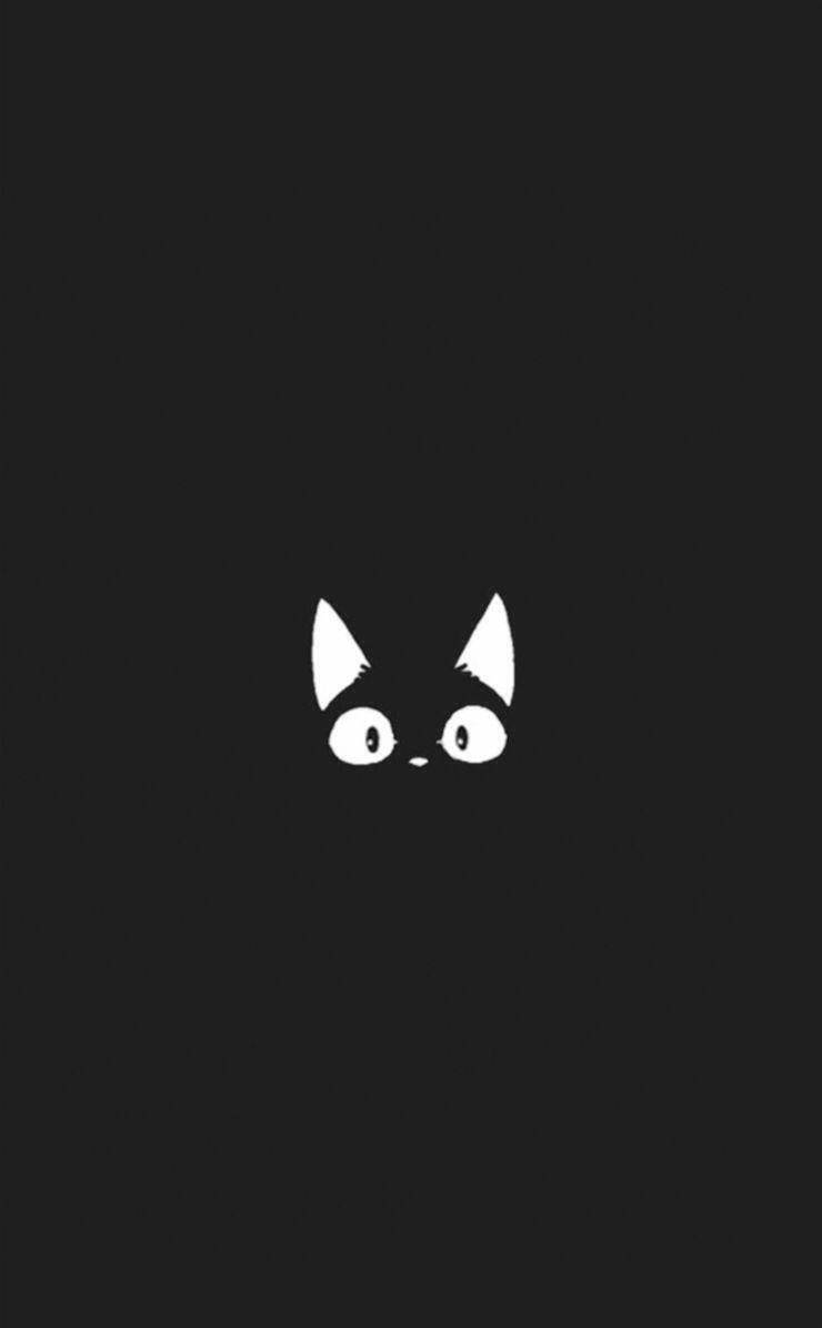 Şirin Siyah Beyaz Estetik Anime Kedi Duvar Kağıdı