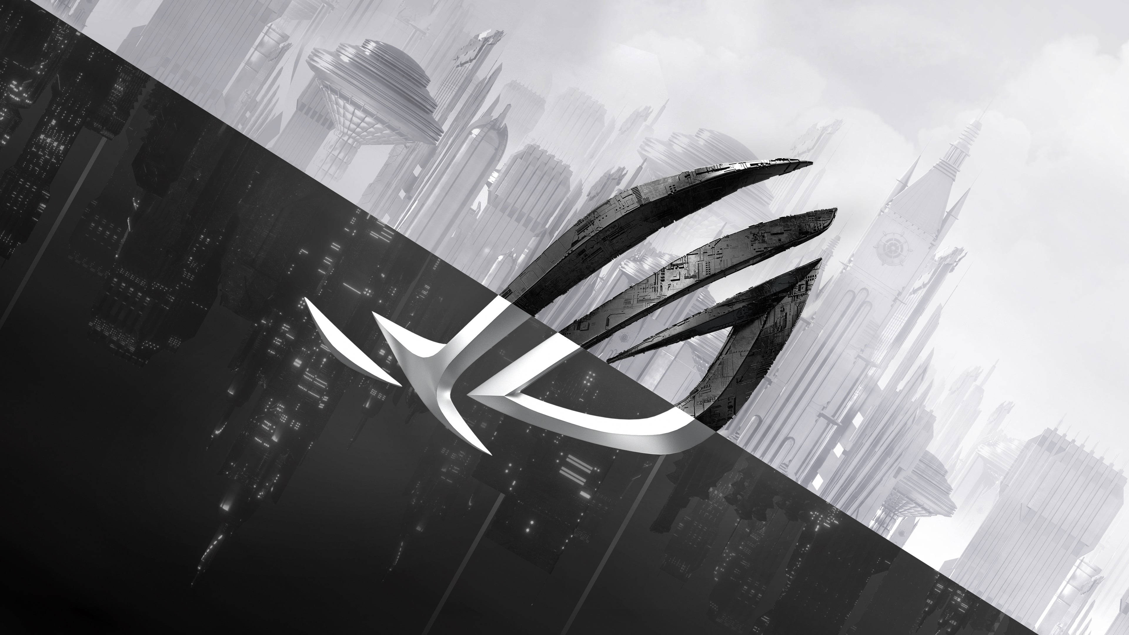 Siyah Beyaz Asus ROG Oyun Dizüstü Bilgisayar Logosu Duvar Kağıdı
