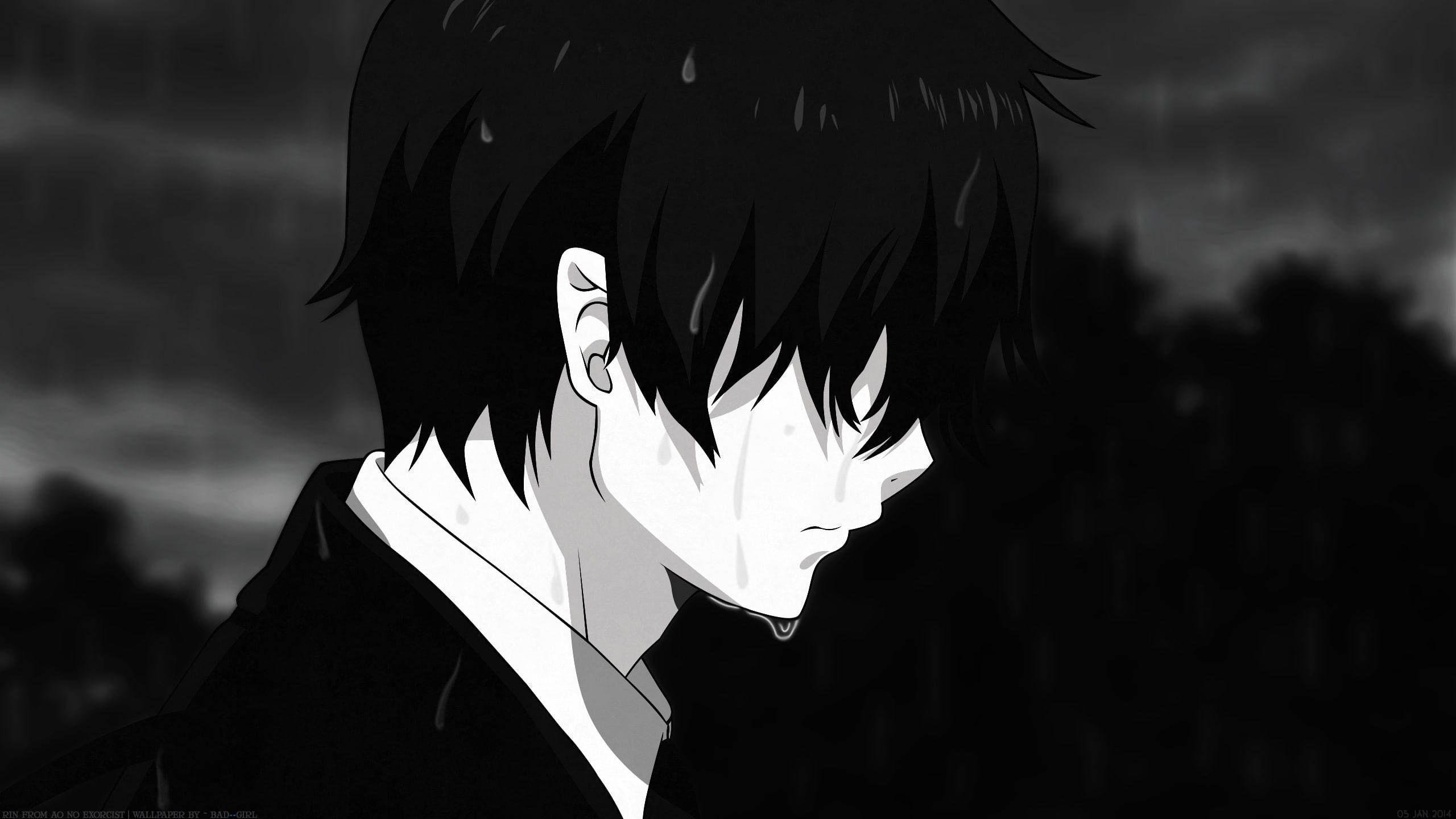Siyah Beyaz Hüzünlü Anime Çocuğu Duvar Kağıdı