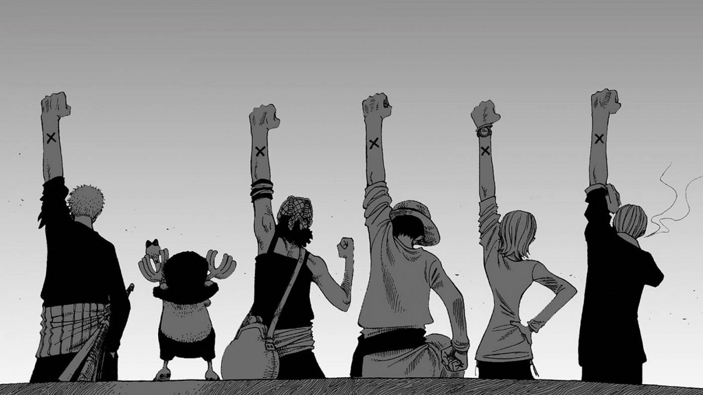 Siyah Beyaz Luffy ve Alkışlayan Ekip Duvar Kağıdı