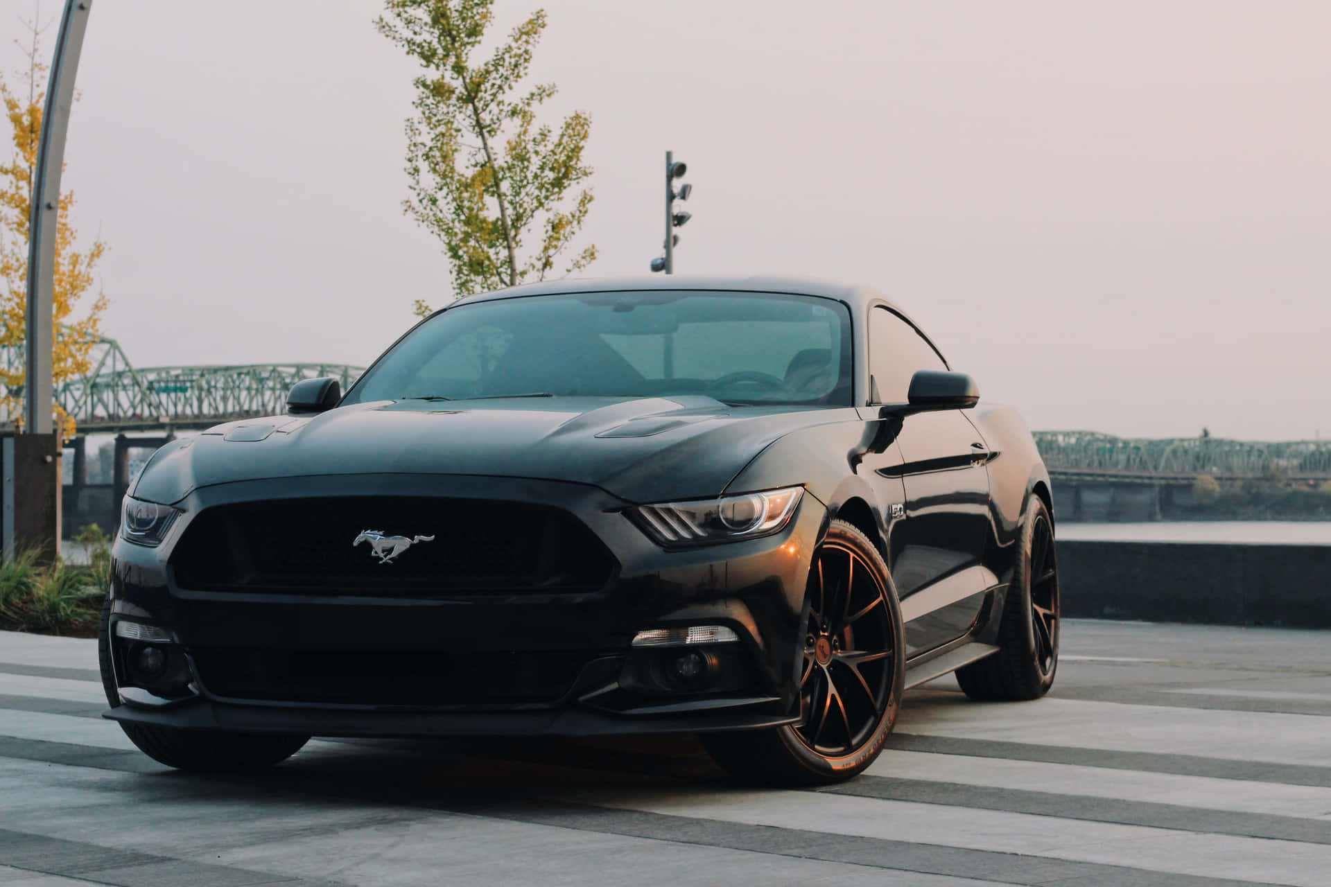 siyah bir ford mustang sokakta park etmiş Duvar Kağıdı