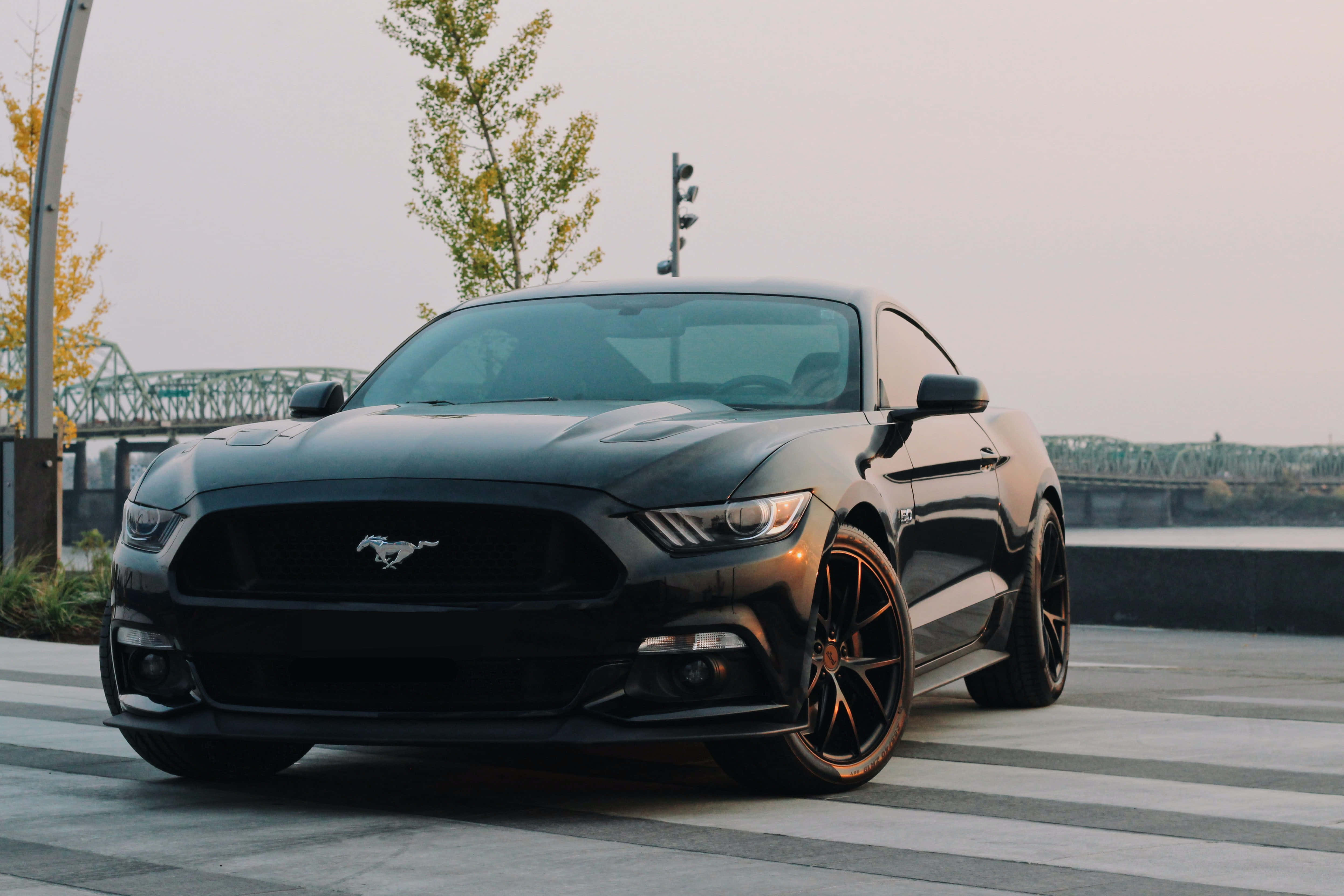 siyah bir ford mustang sokakta park etmiş Duvar Kağıdı