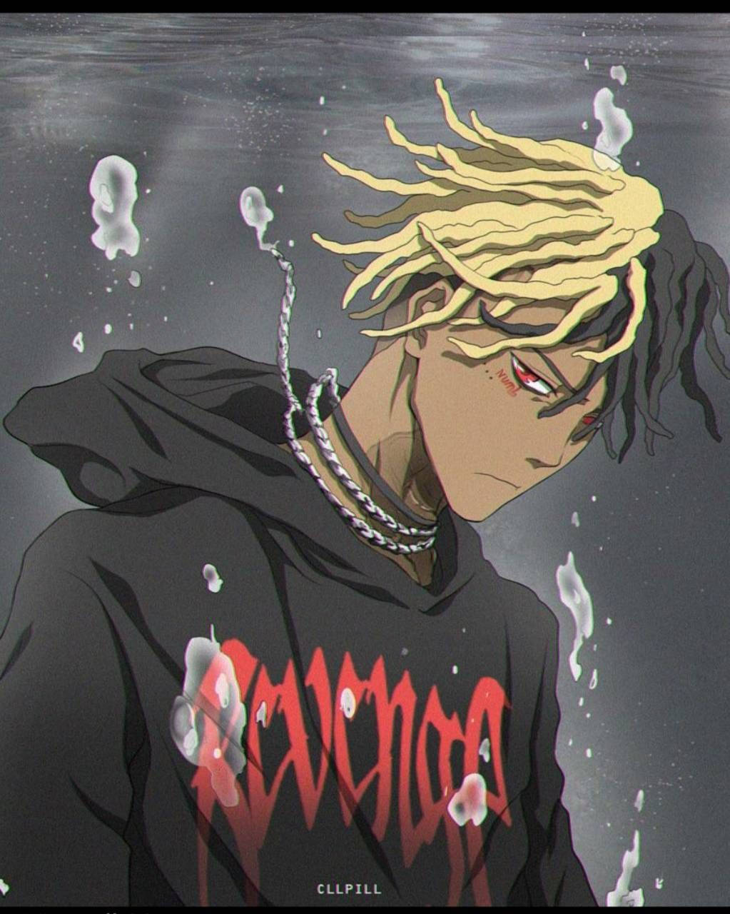 Siyah Ceketli Xxxtentacion Anime Çizimi Duvar Kağıdı