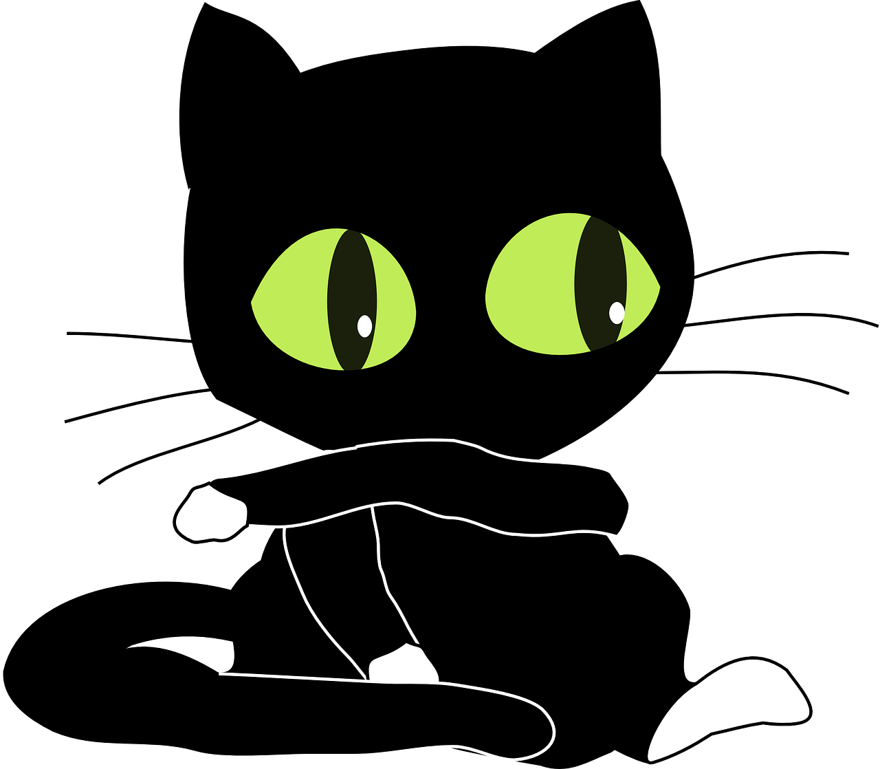 Siyah Çizgi Film Kedi Yeşil Gözler Duvar Kağıdı