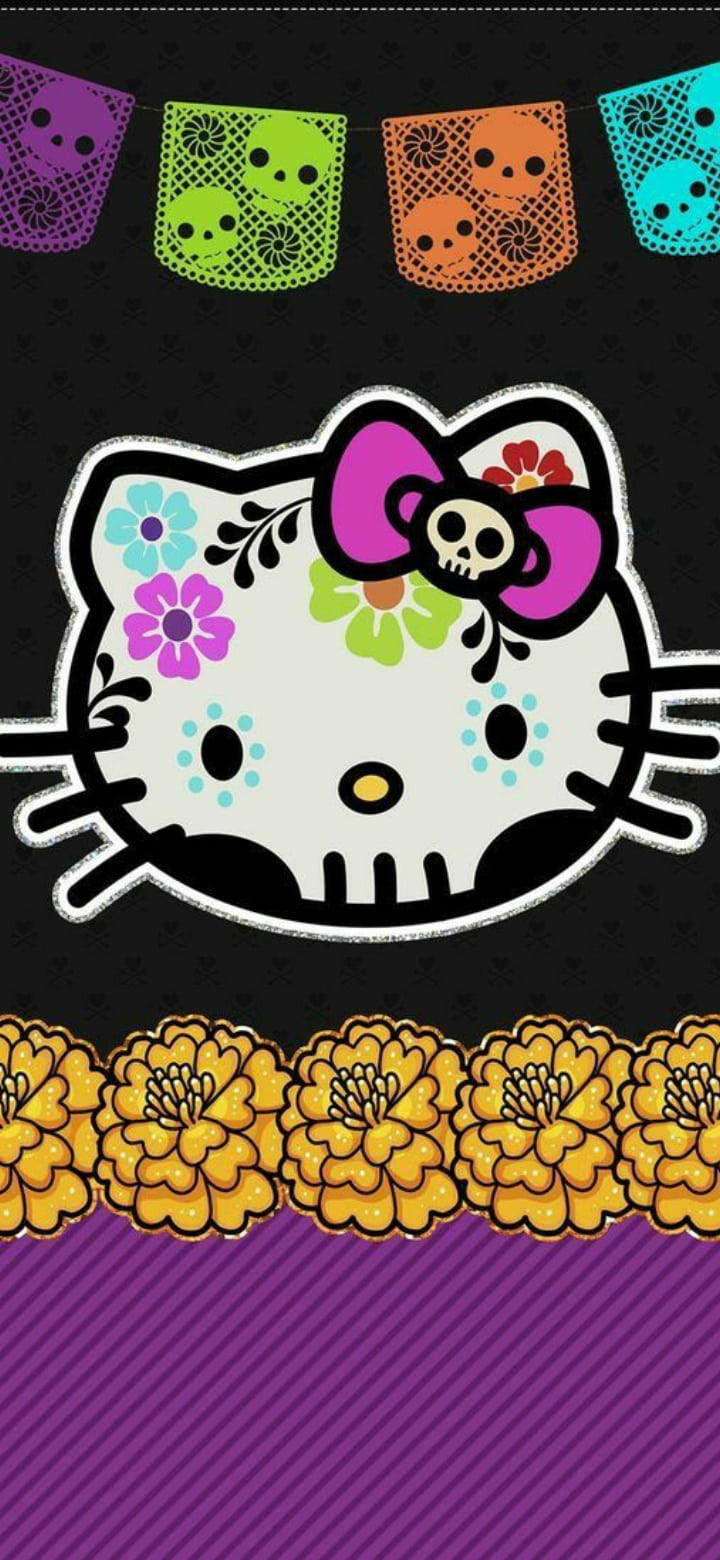 Siyah Dia De Los Muertos Hello Kitty Duvar Kağıdı