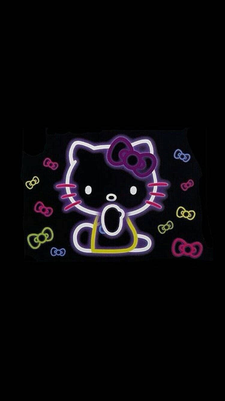 Siyah Hello Kitty Neon Kurdeleli Duvar Kağıdı