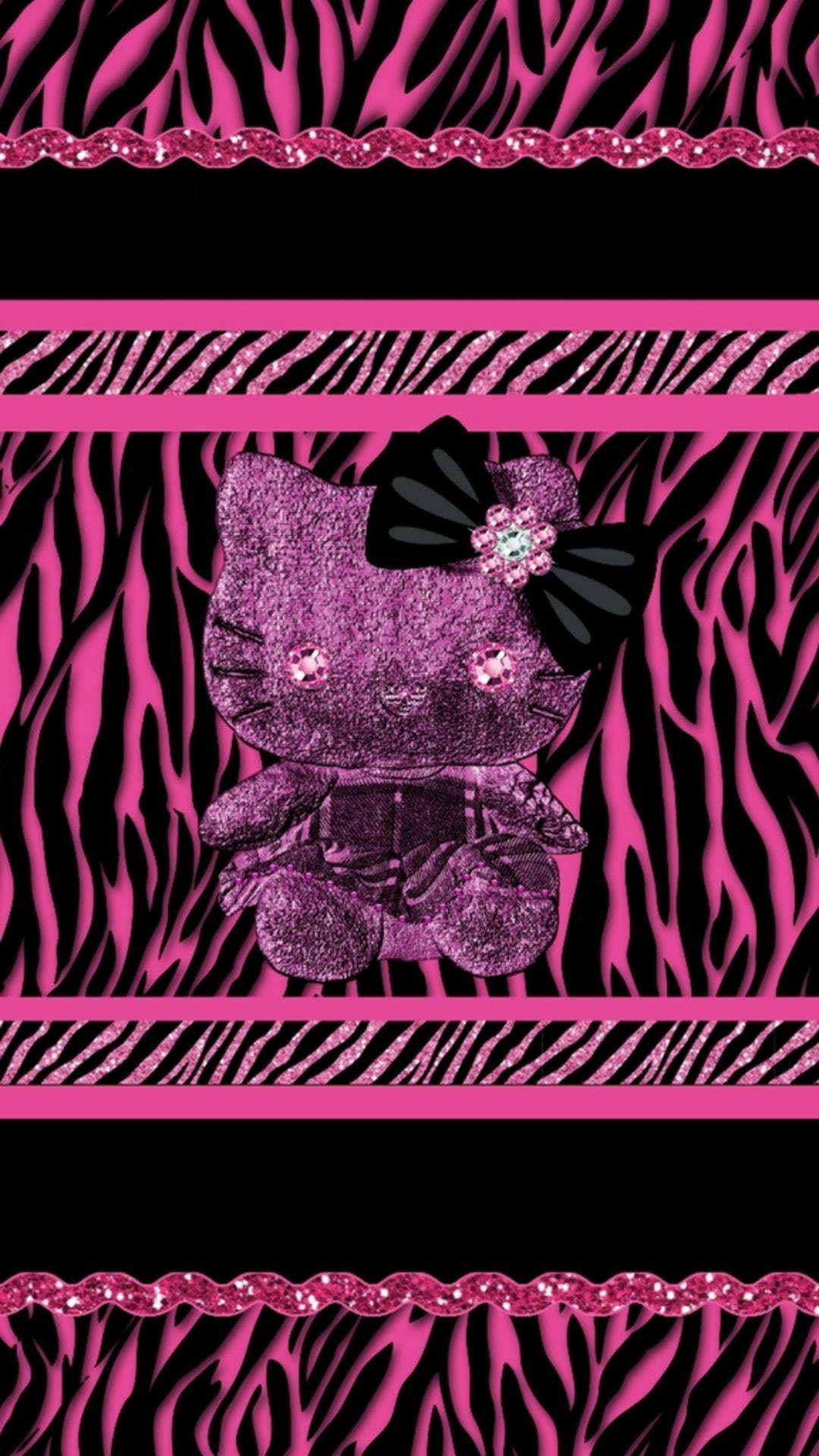Siyah Hello Kitty Hayvan Deseni Duvar Kağıdı