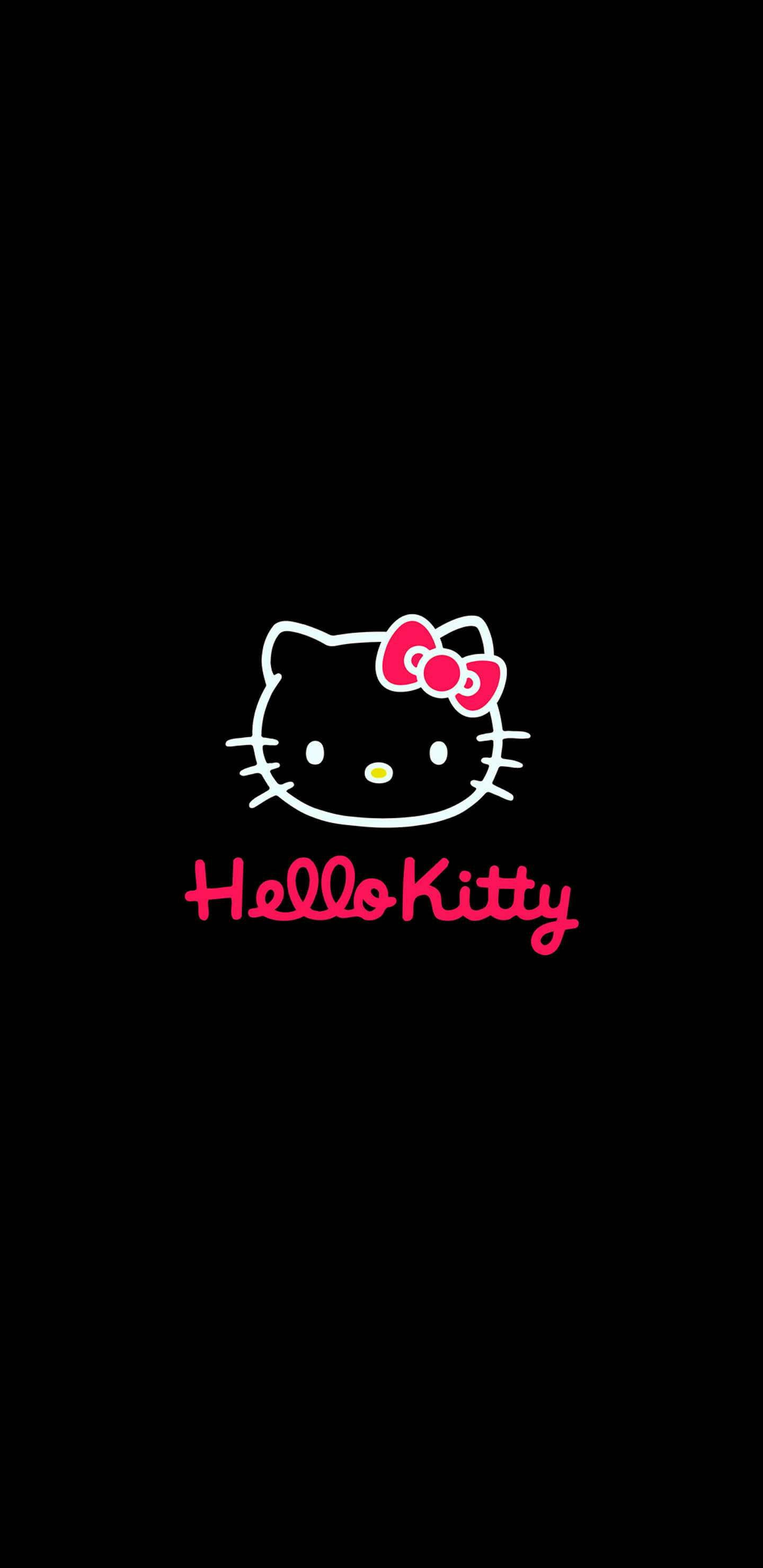 Siyah Hello Kitty Yüz Anahattı Duvar Kağıdı