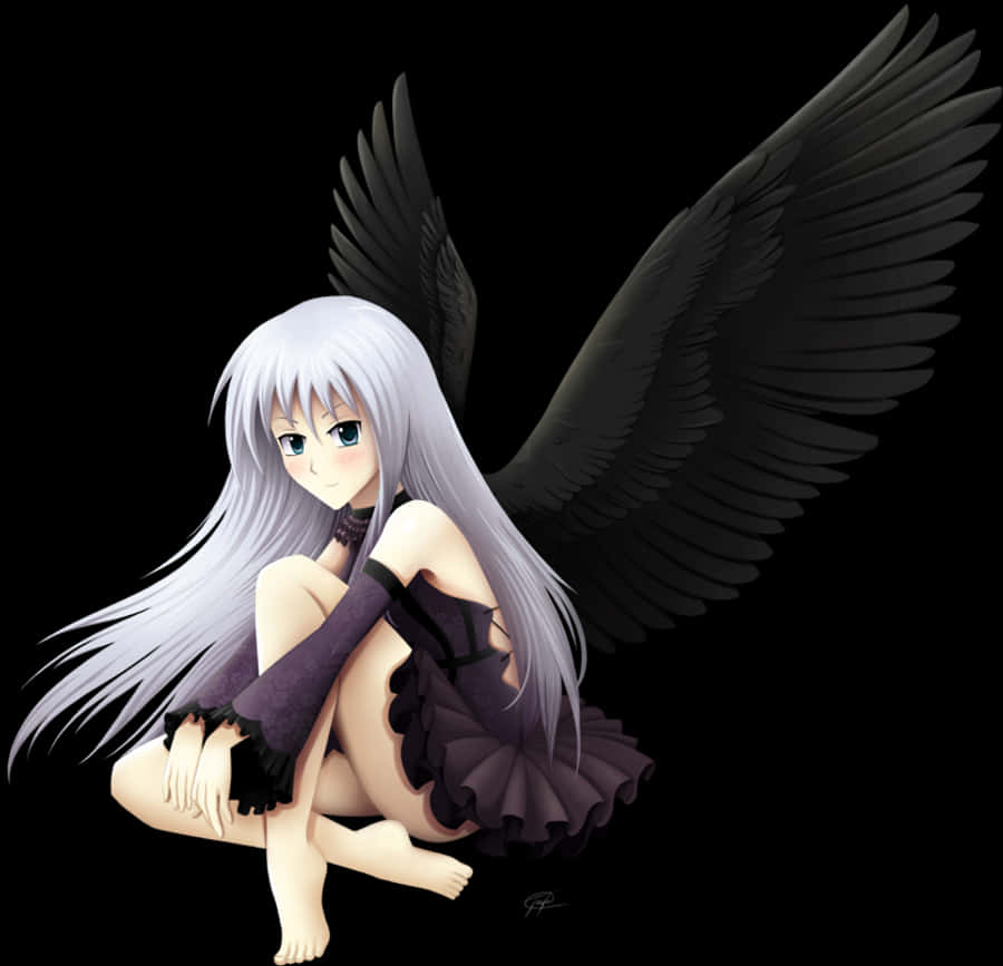 Siyah Kanatlı Anime Meleği Duvar Kağıdı
