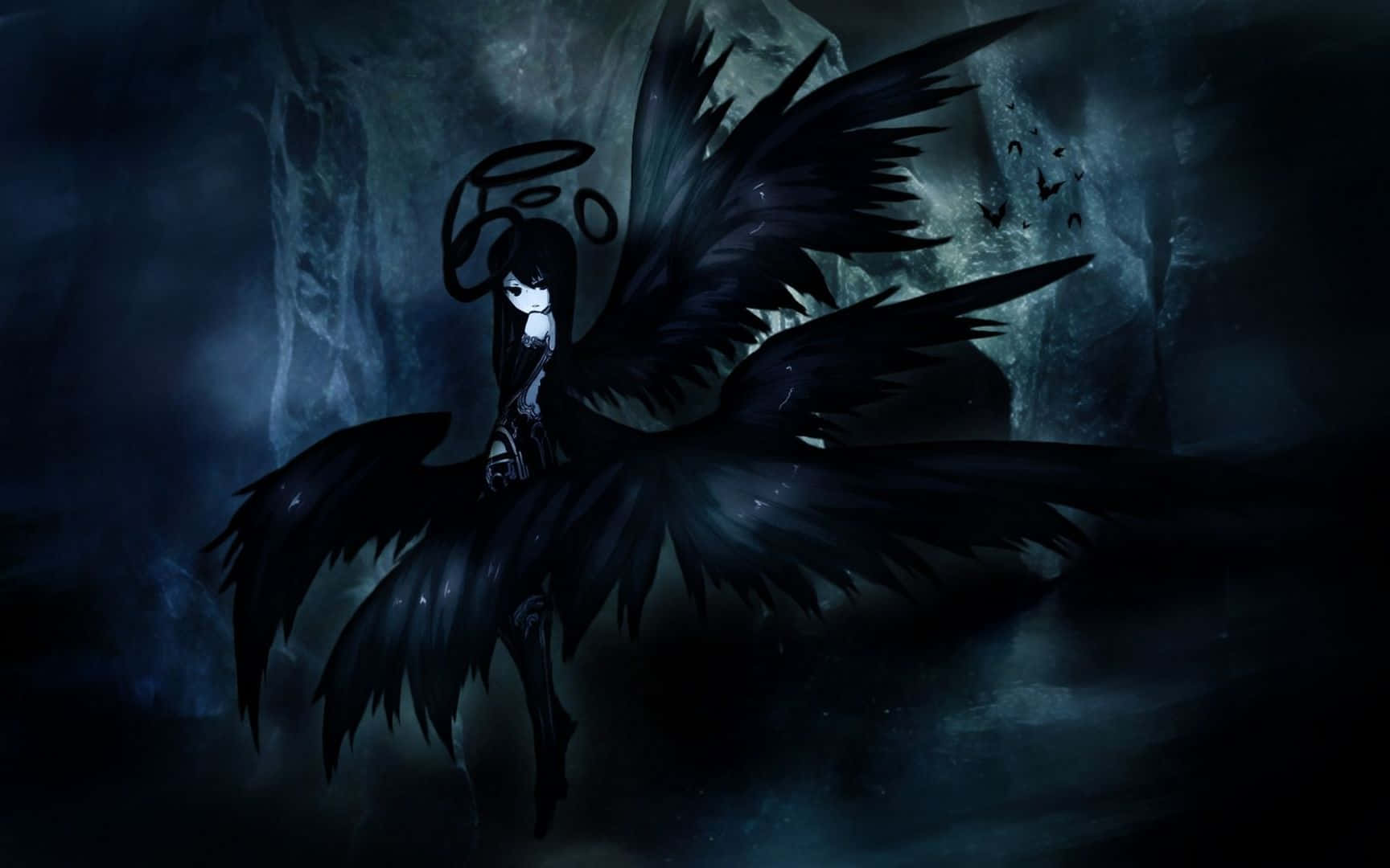 Siyah Kanatlı Anime Kızı Estetik Bilgisayar Duvar Kağıdı