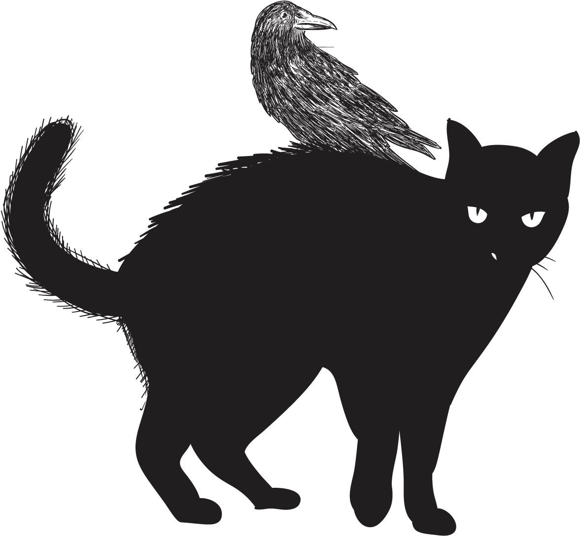 Siyah Kedi ve Kuzgun Silüeti Duvar Kağıdı