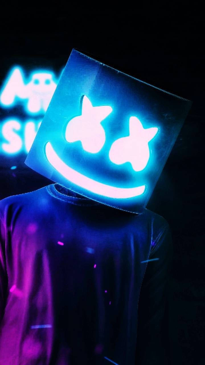 Siyah Marshmello Neon Kaskı Duvar Kağıdı