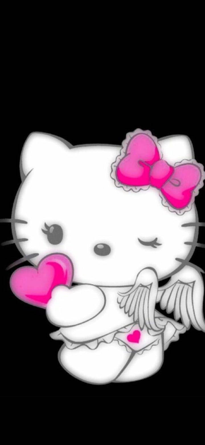 Siyah Melek Kostümlü Hello Kitty Duvar Kağıdı