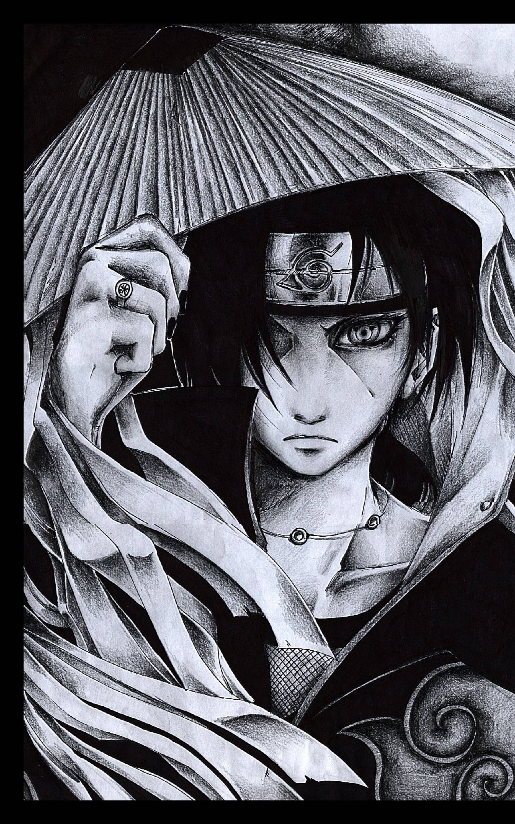 Siyah Mürekkep Çiziminde Itachi Duvar Kağıdı
