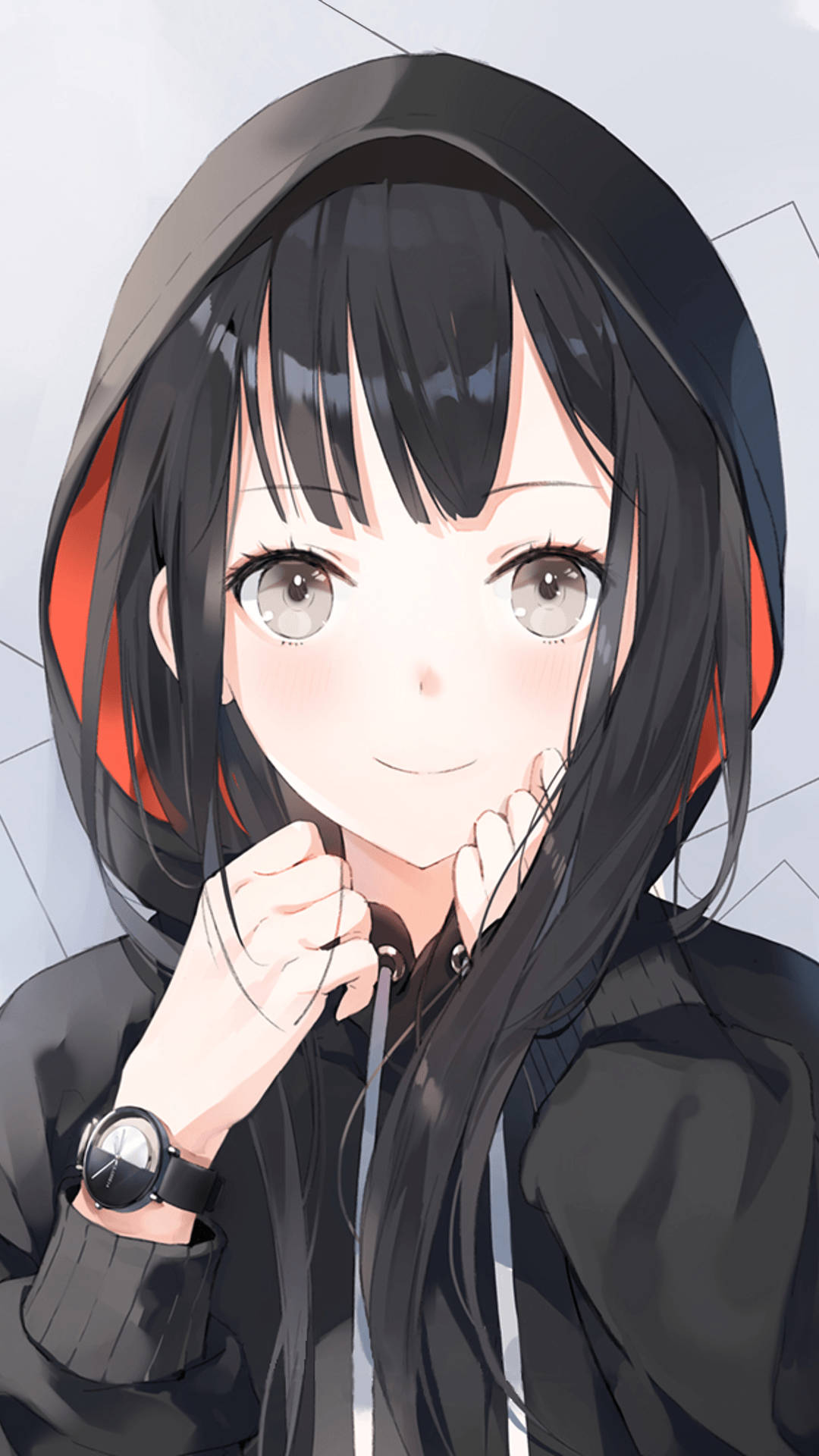 Siyah Saçlı Anime Kızı Kapüşonlu Duvar Kağıdı