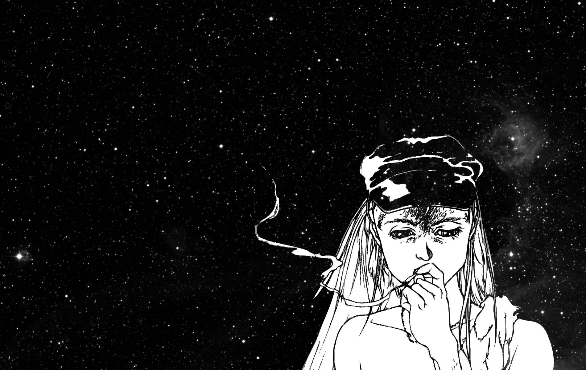 Siyah Trippy Sigara İçen Kız Duvar Kağıdı