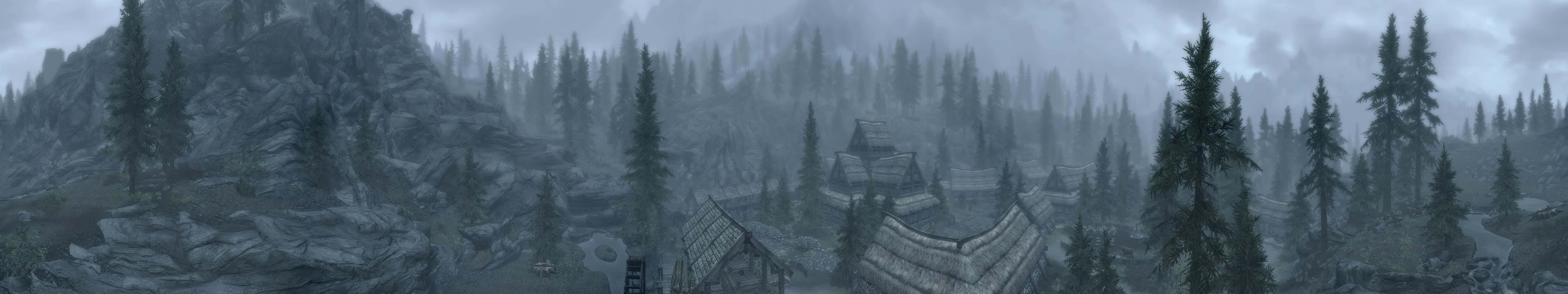 Siyah ve Gri Skyrim Piksel 3 Monitör Arka Planı Duvar Kağıdı