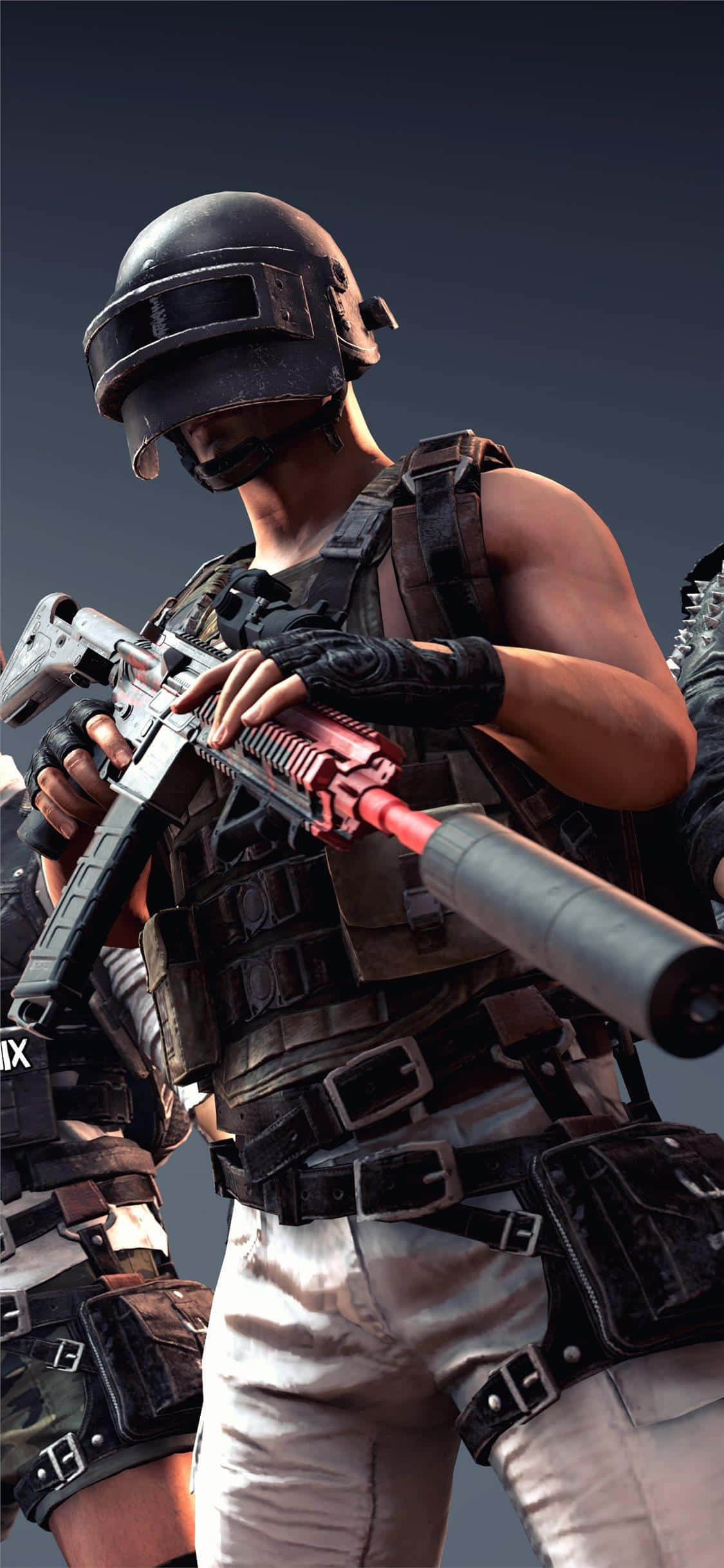 Siyah ve Kırmızı Tüfek Tutan Oyuncu PUBG iPhone Duvar Kağıdı