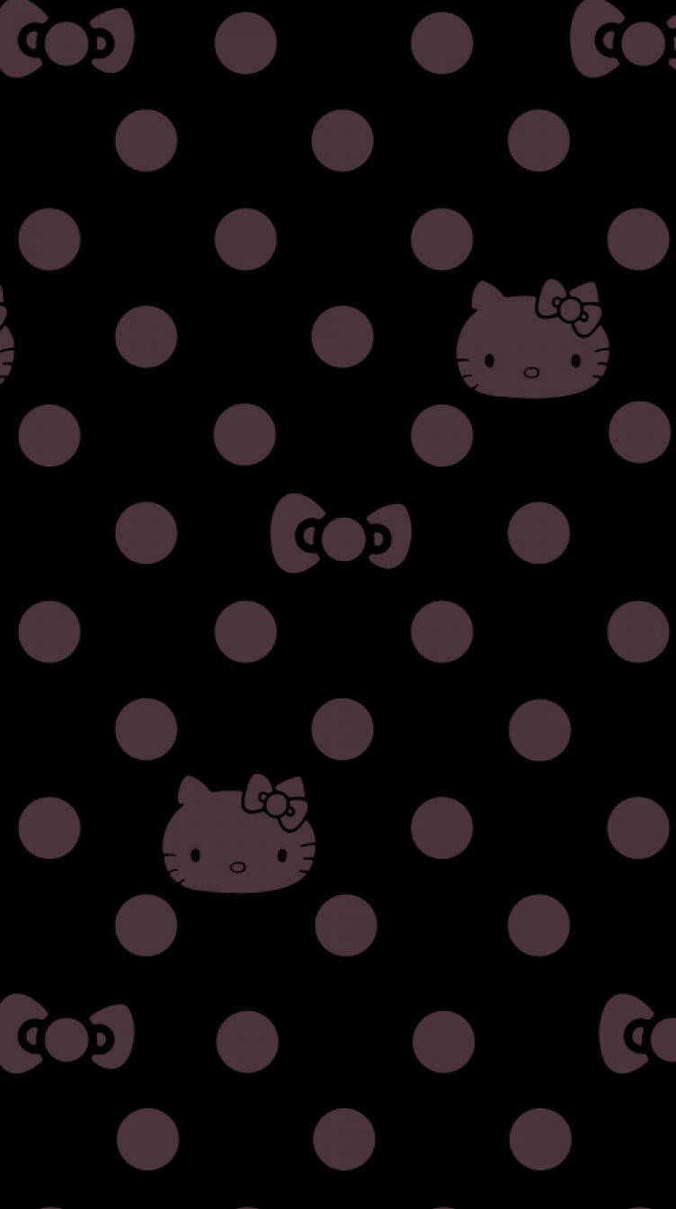 Siyah ve Mor Noktalı Hello Kitty Duvar Kağıdı