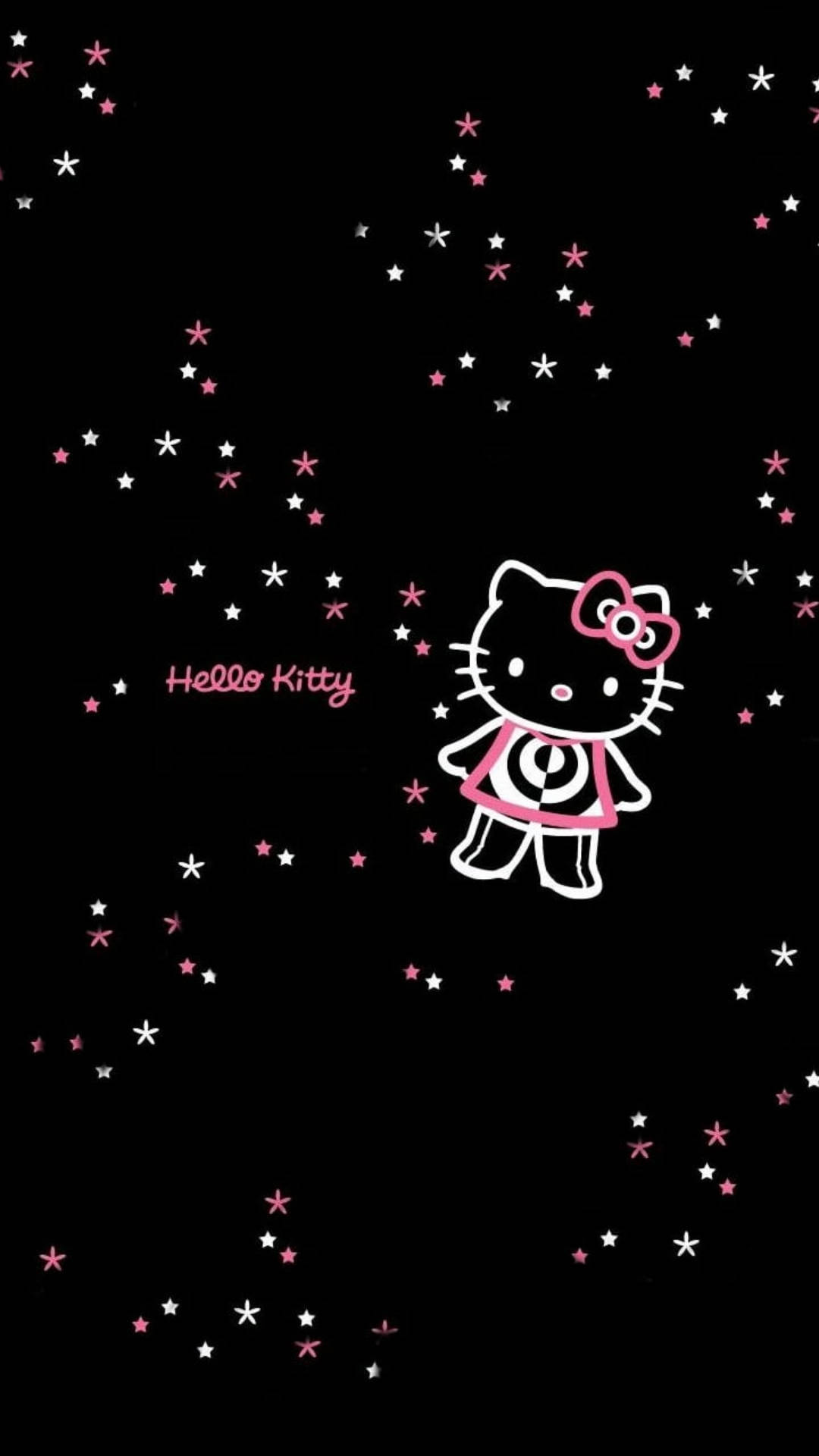 Siyah Yıldızlı Hello Kitty Duvar Kağıdı