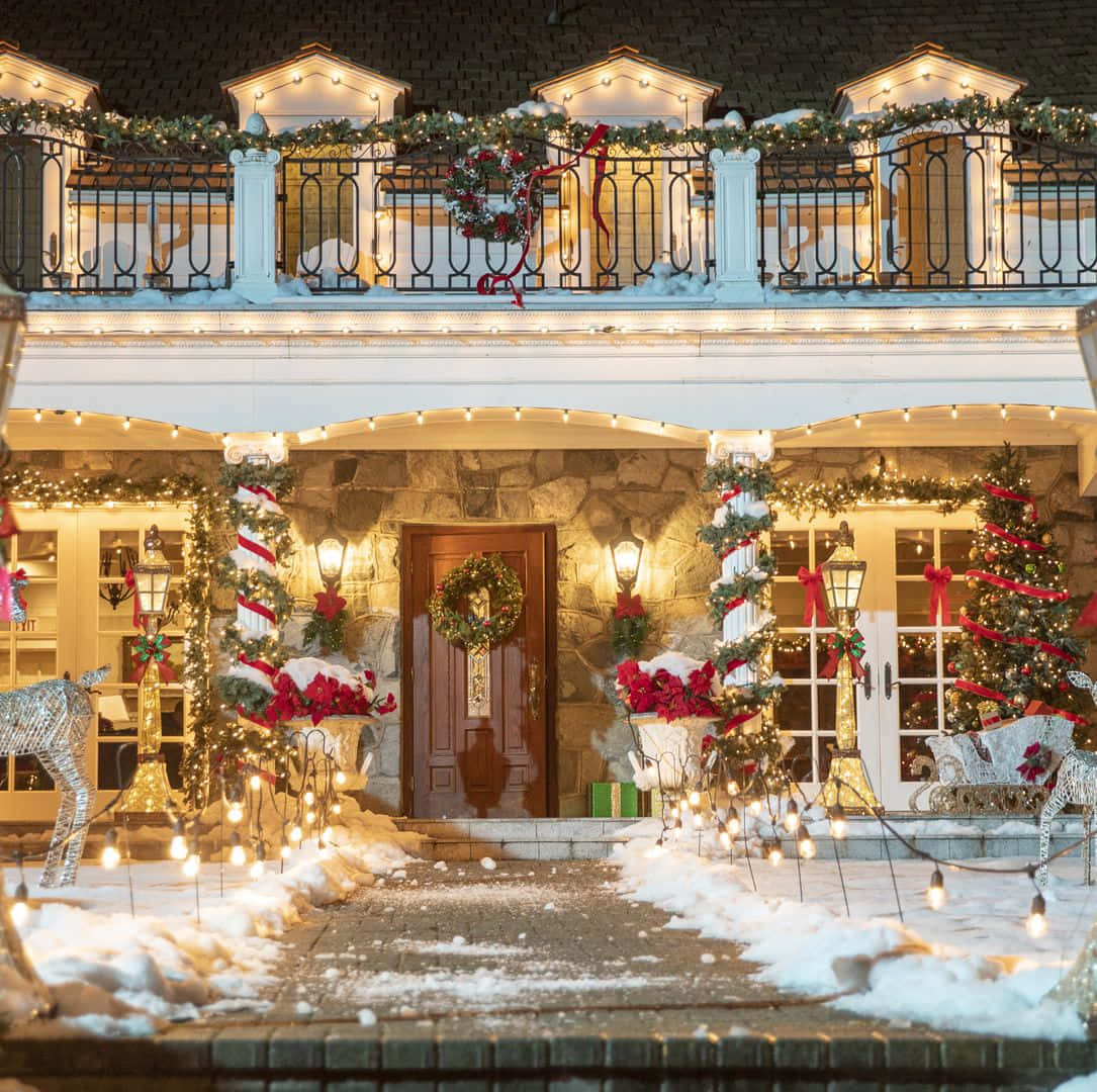 Şık Tatil Evi Noel Teams Arka Planı Duvar Kağıdı