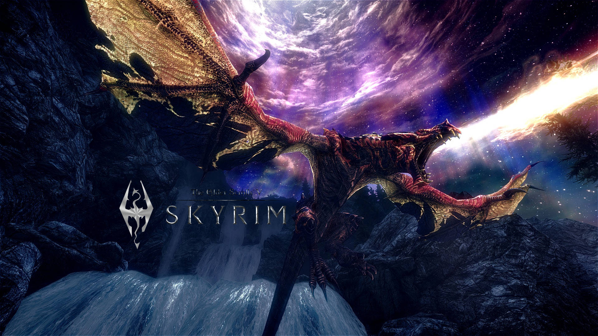 Skyrim 4K Ateş Püskürten Ejderha Duvar Kağıdı