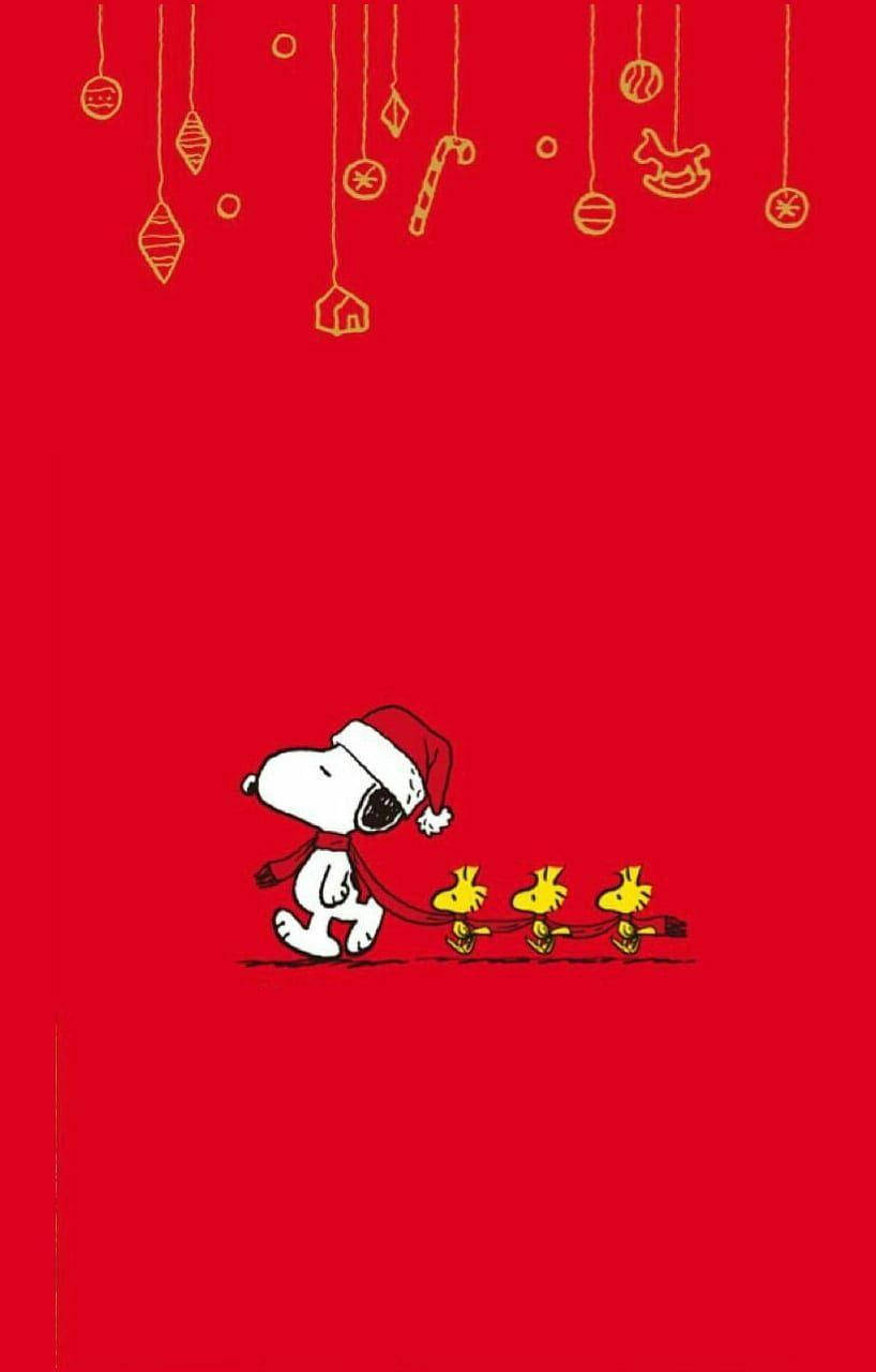 Snoopy Kırmızı Atkılı Noel Duvar Kağıdı