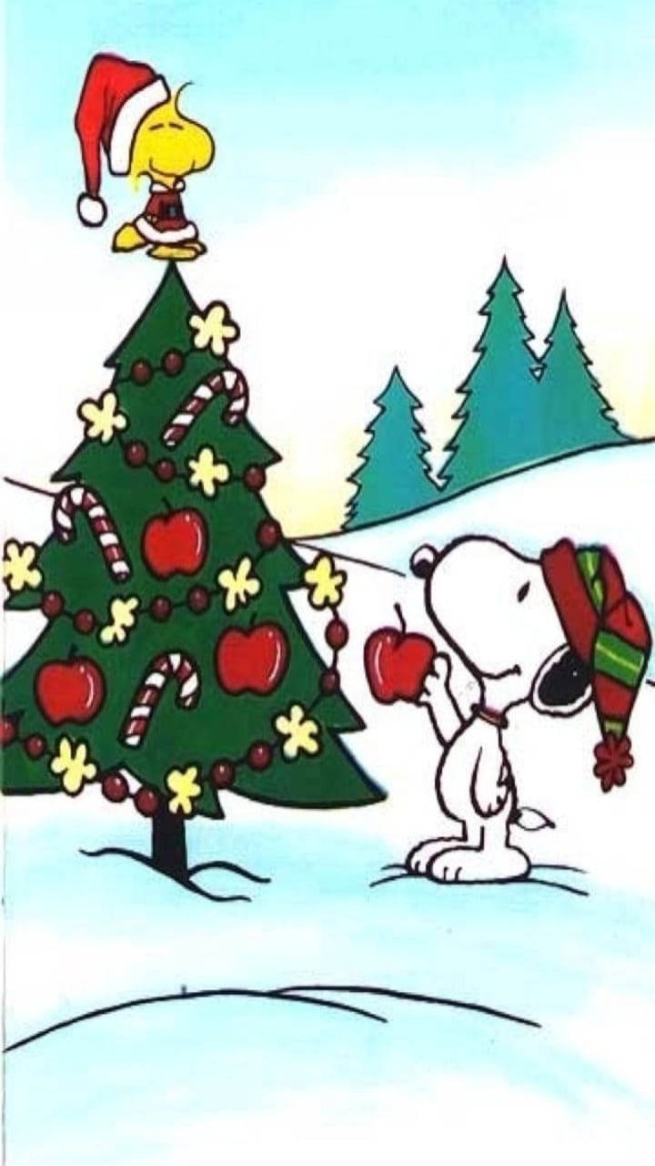 Snoopy Noel Elma Ağacı Duvar Kağıdı