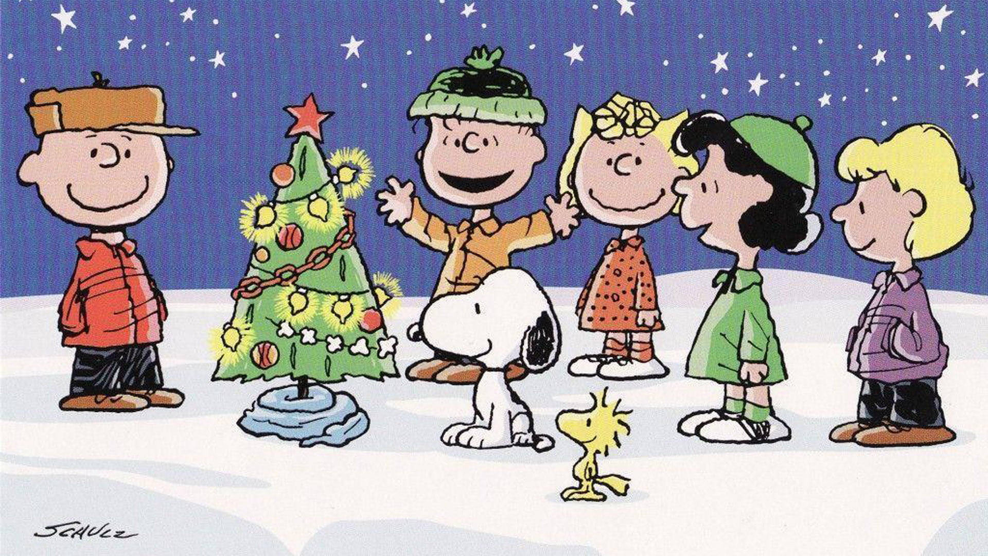 Snoopy Noel Süslemeli Ağaç Duvar Kağıdı