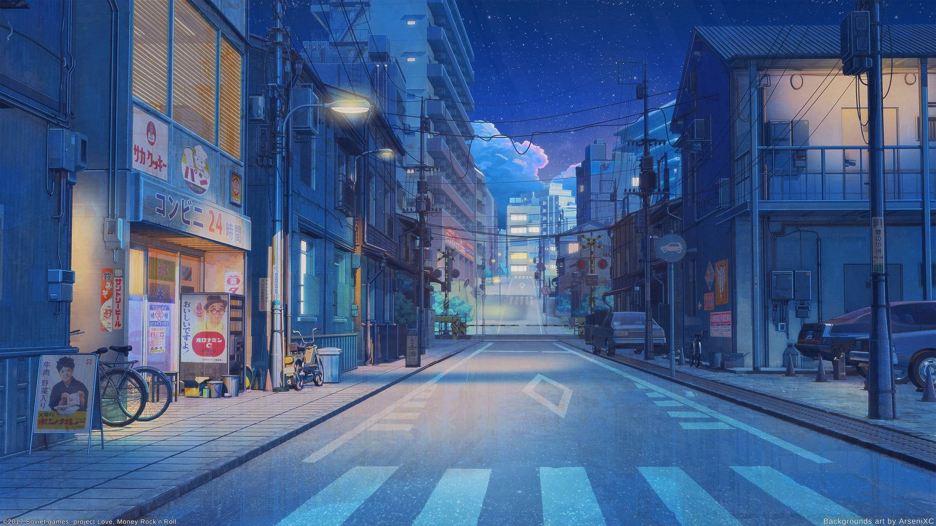 Soğuk Estetik Japon Anime Şehri Duvar Kağıdı