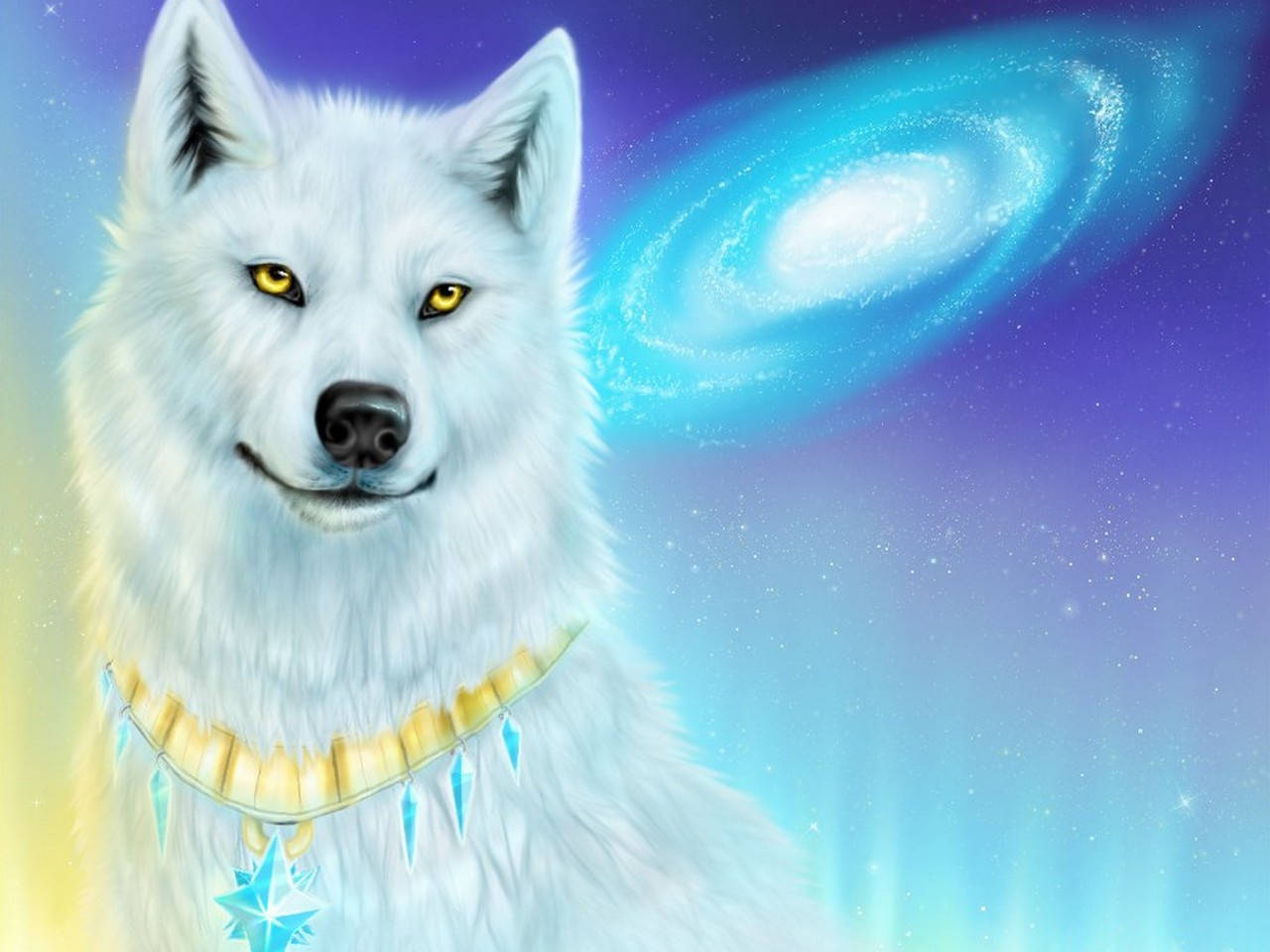 Soğuk Pastel Galaxy Beyaz Kurt Duvar Kağıdı