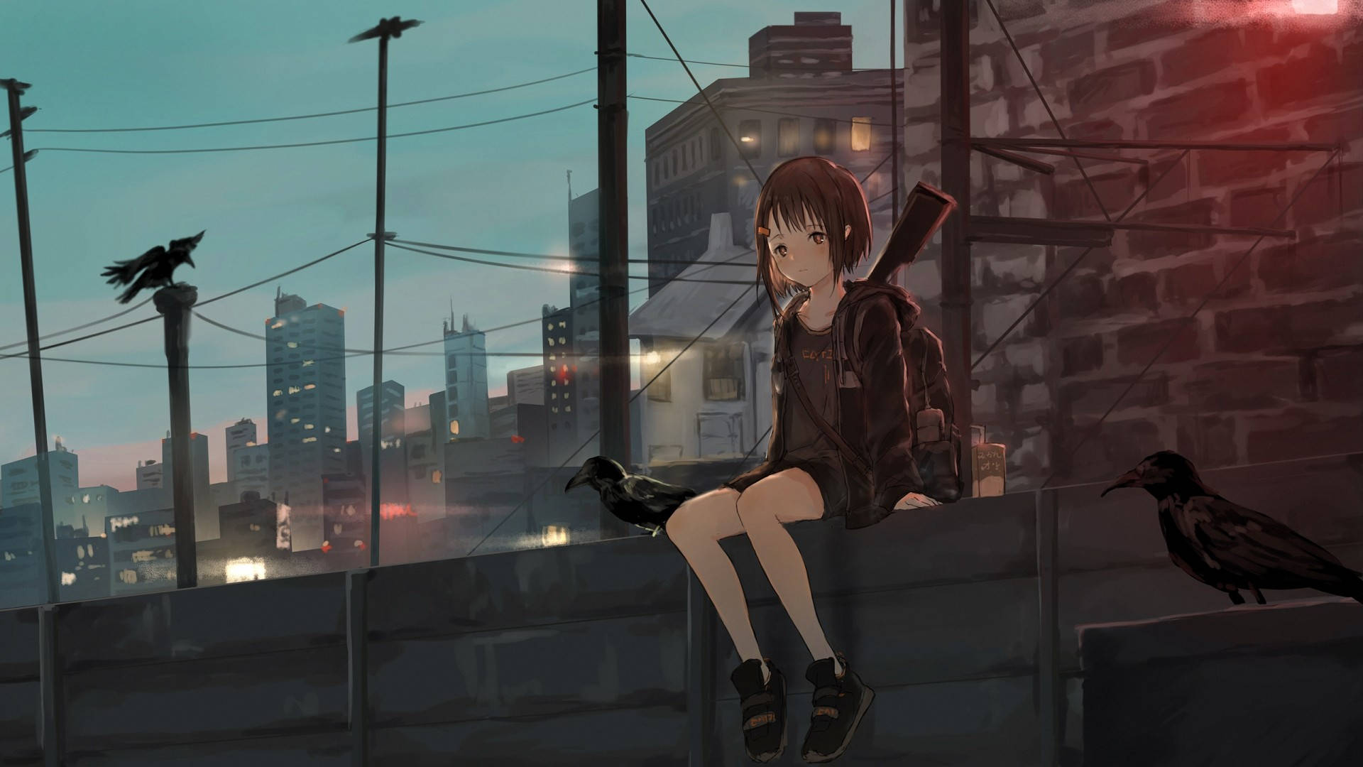 Sokakta Kapüşonlu Anime Kızı Duvar Kağıdı