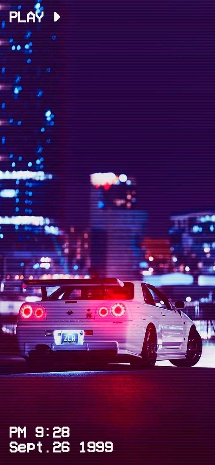 Sokakta nostaljik bir sürüş, klasik bir Nissan Skyline JDM Duvar Kağıdı