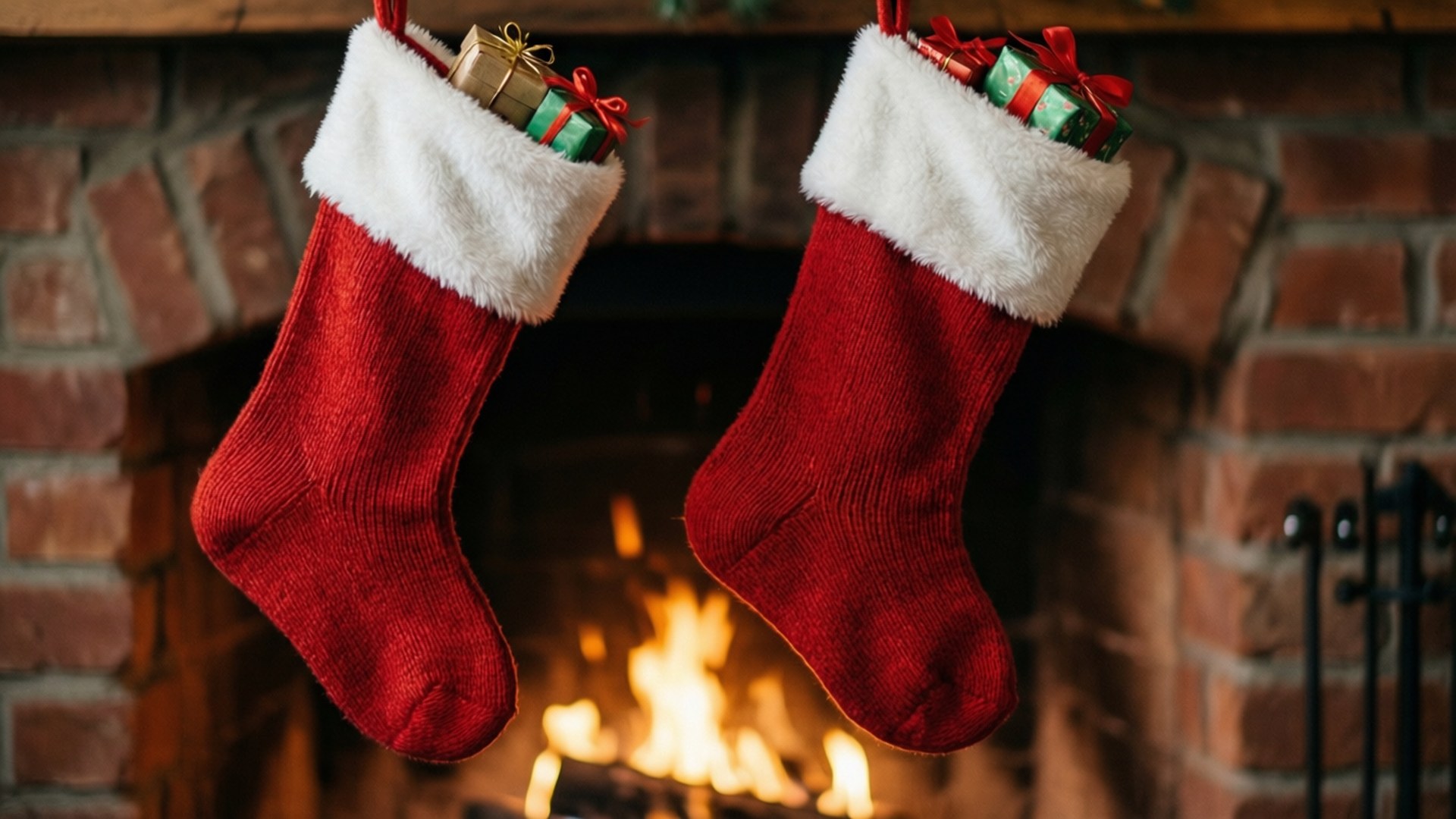 Şömine Yanında Noel Çorapları Duvar Kağıdı