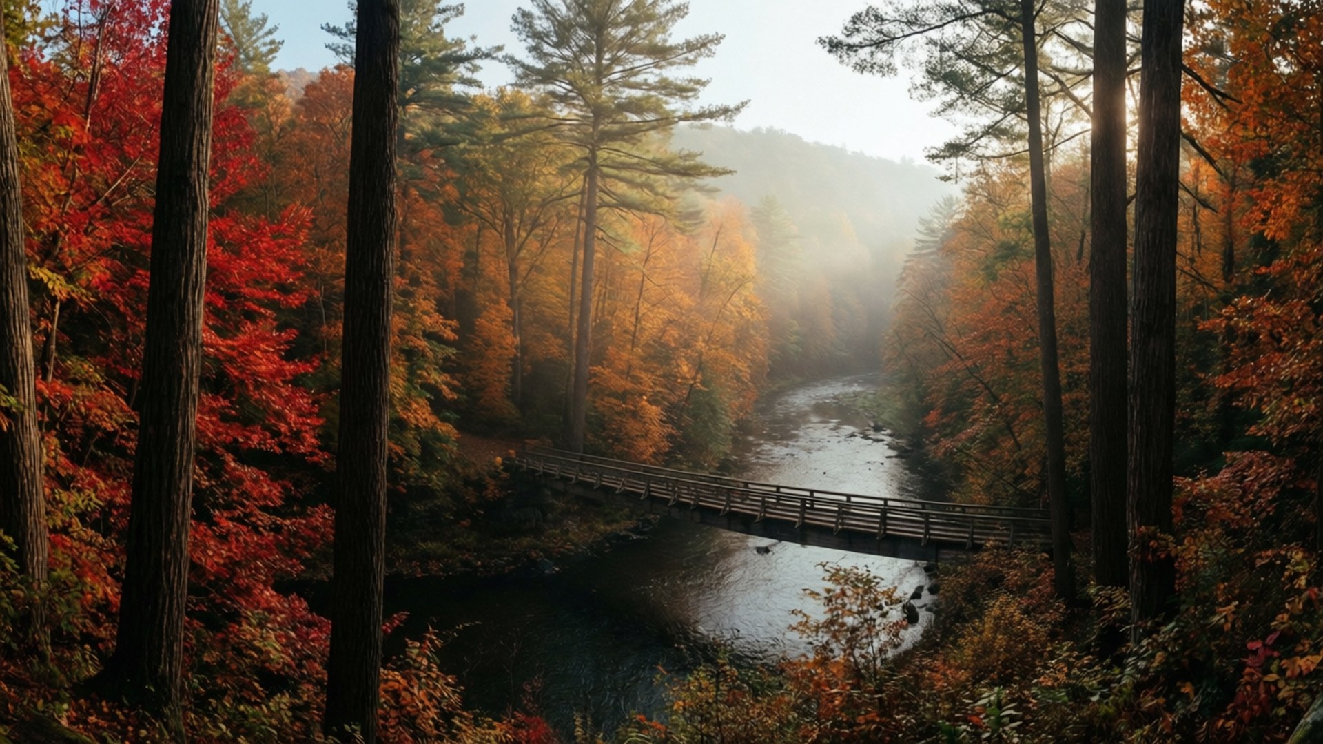 Sonbahar Ormanı Nehri Duvar Kağıdı