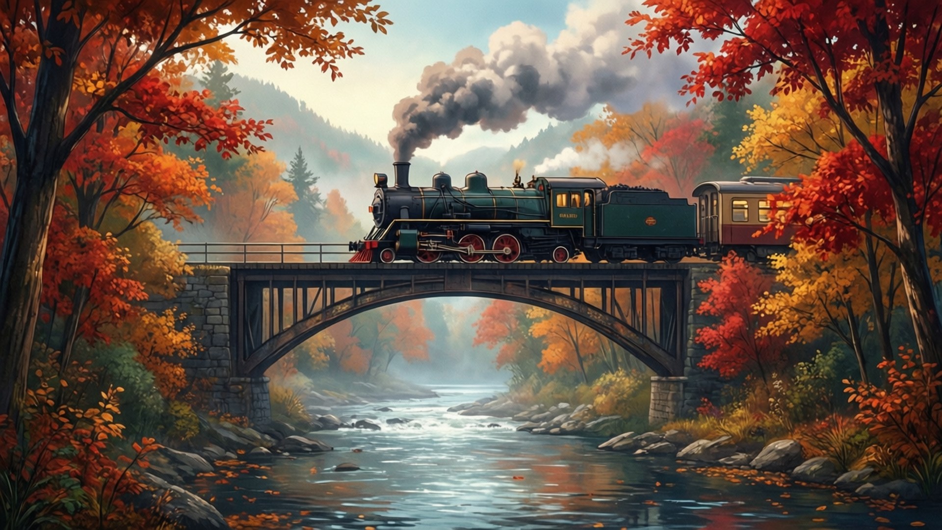 Sonbahar Tren Köprüsü Duvar Kağıdı