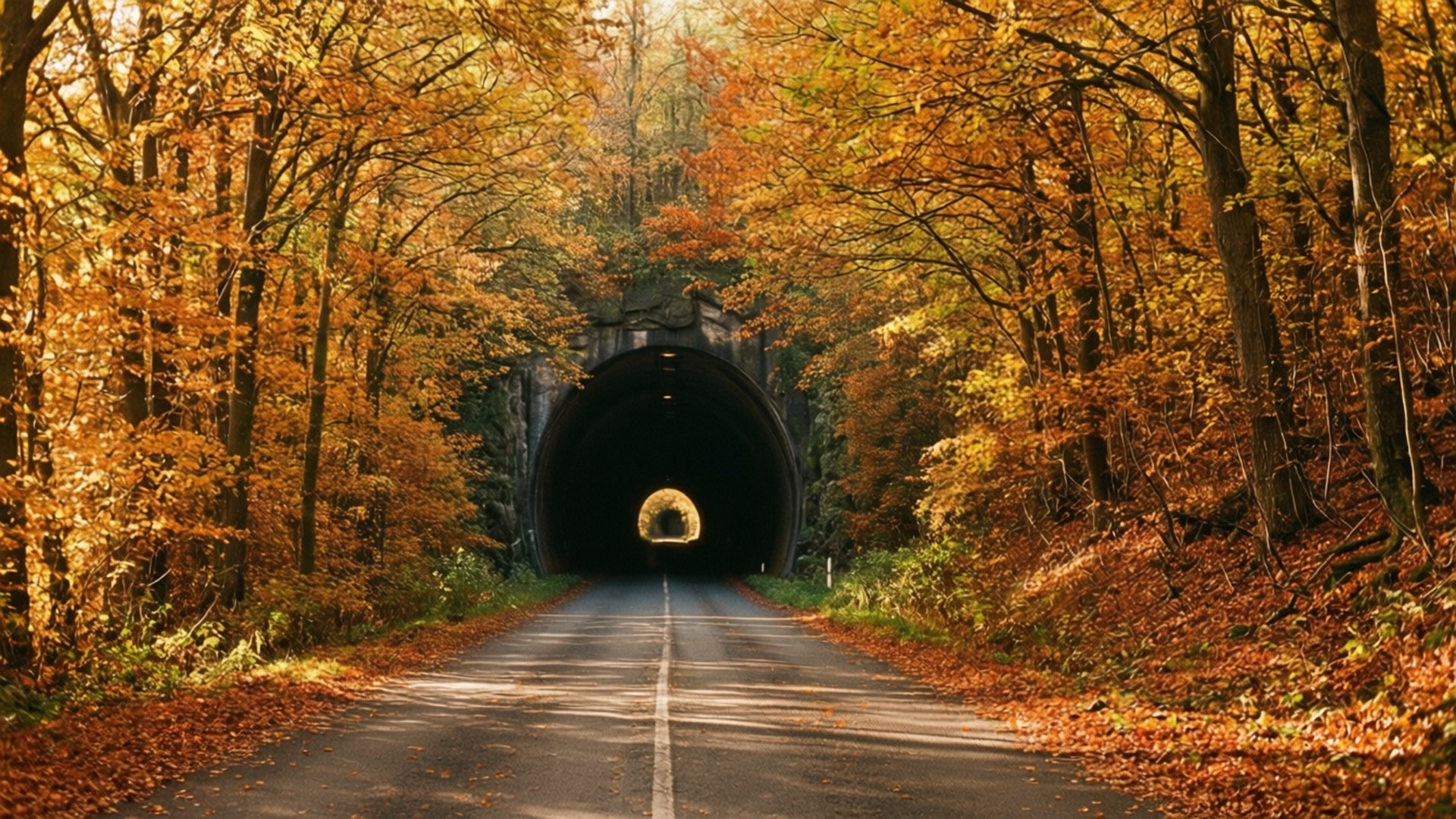 Sonbahar Yol Tüneli Duvar Kağıdı