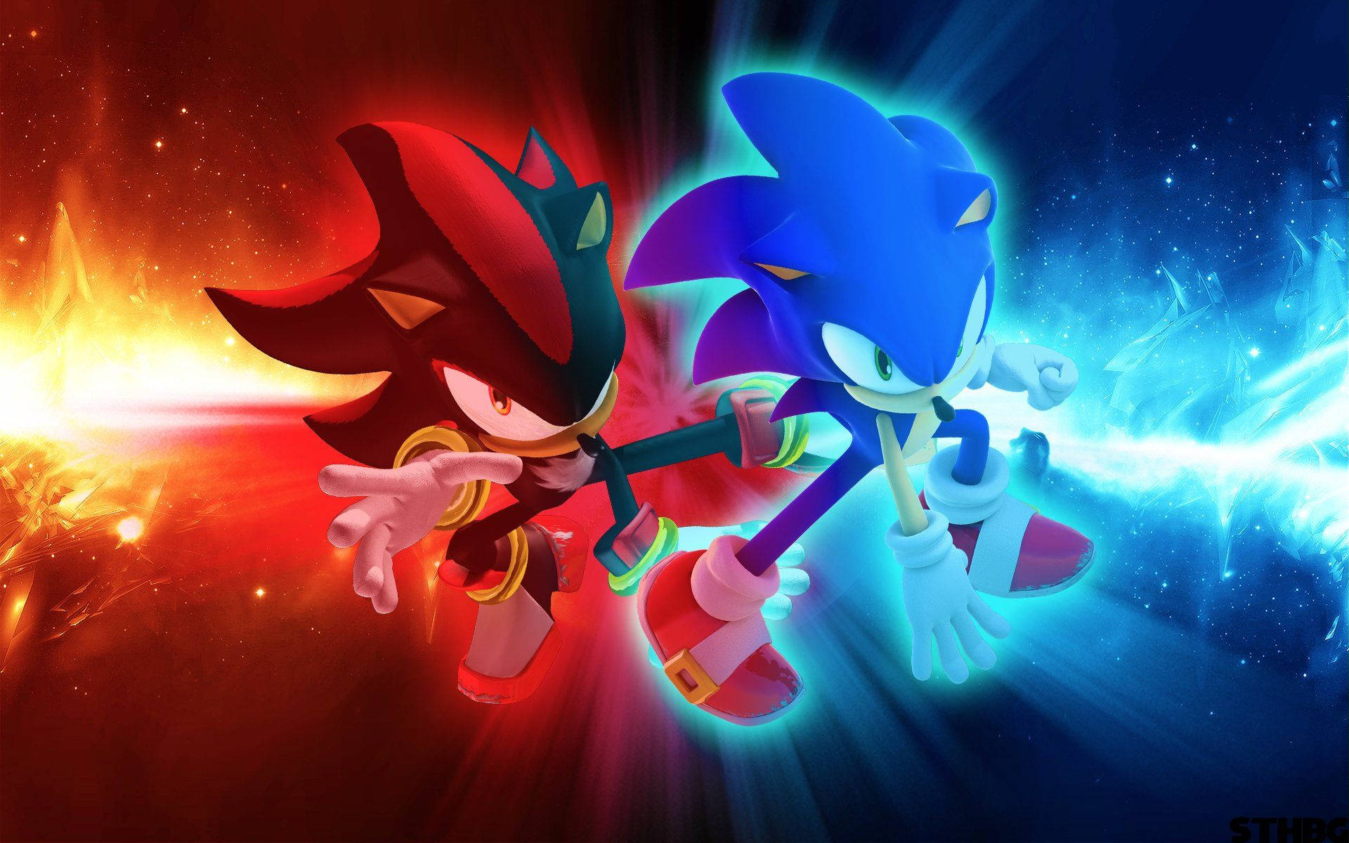 Sonic ve ezeli rakibi anti-kahraman Shadow the Hedgehog duvar kağıdı.