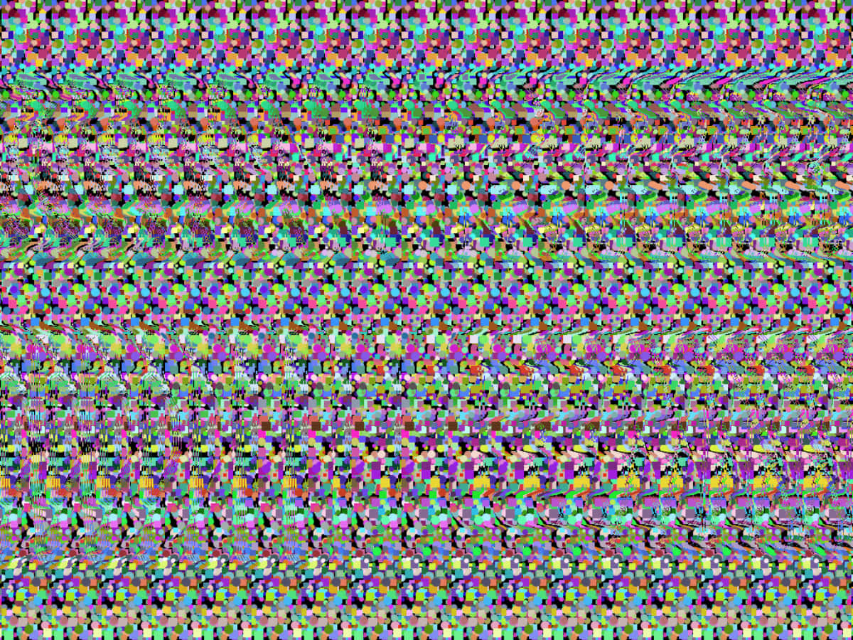 Soyut Glitch Sihirli Göz 3D Stereogram Görseli renkli bir tv ekranı gökkuşağı desenli Duvar Kağıdı