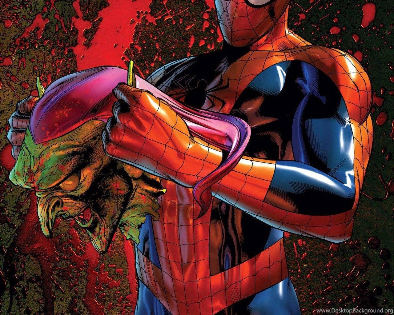 Spiderman Savaşta Yeşil Goblin Maskesi Takıyor Duvar Kağıdı