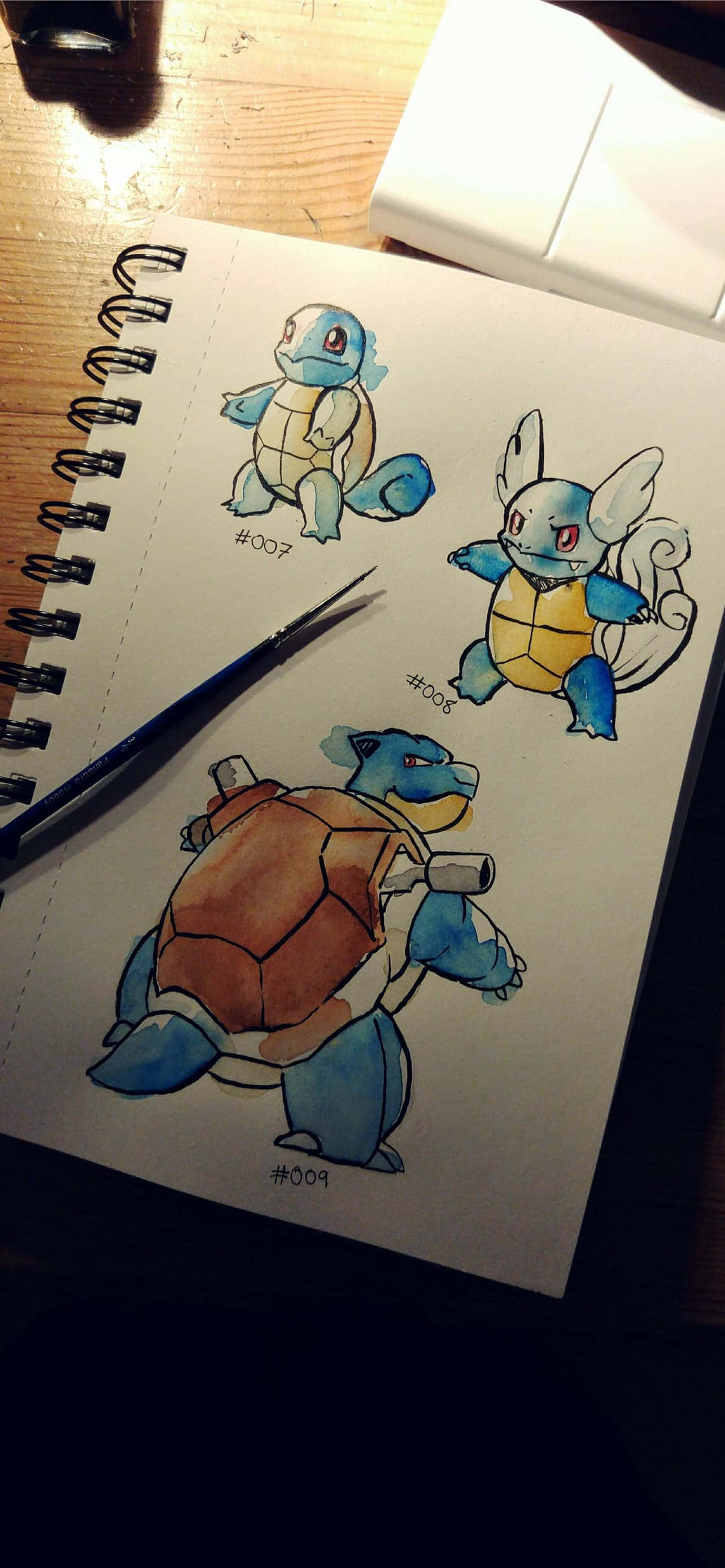 Squirtle, Wartortle ve Blastoise'un Sulu Boya Çizimleri Duvar Kağıdı